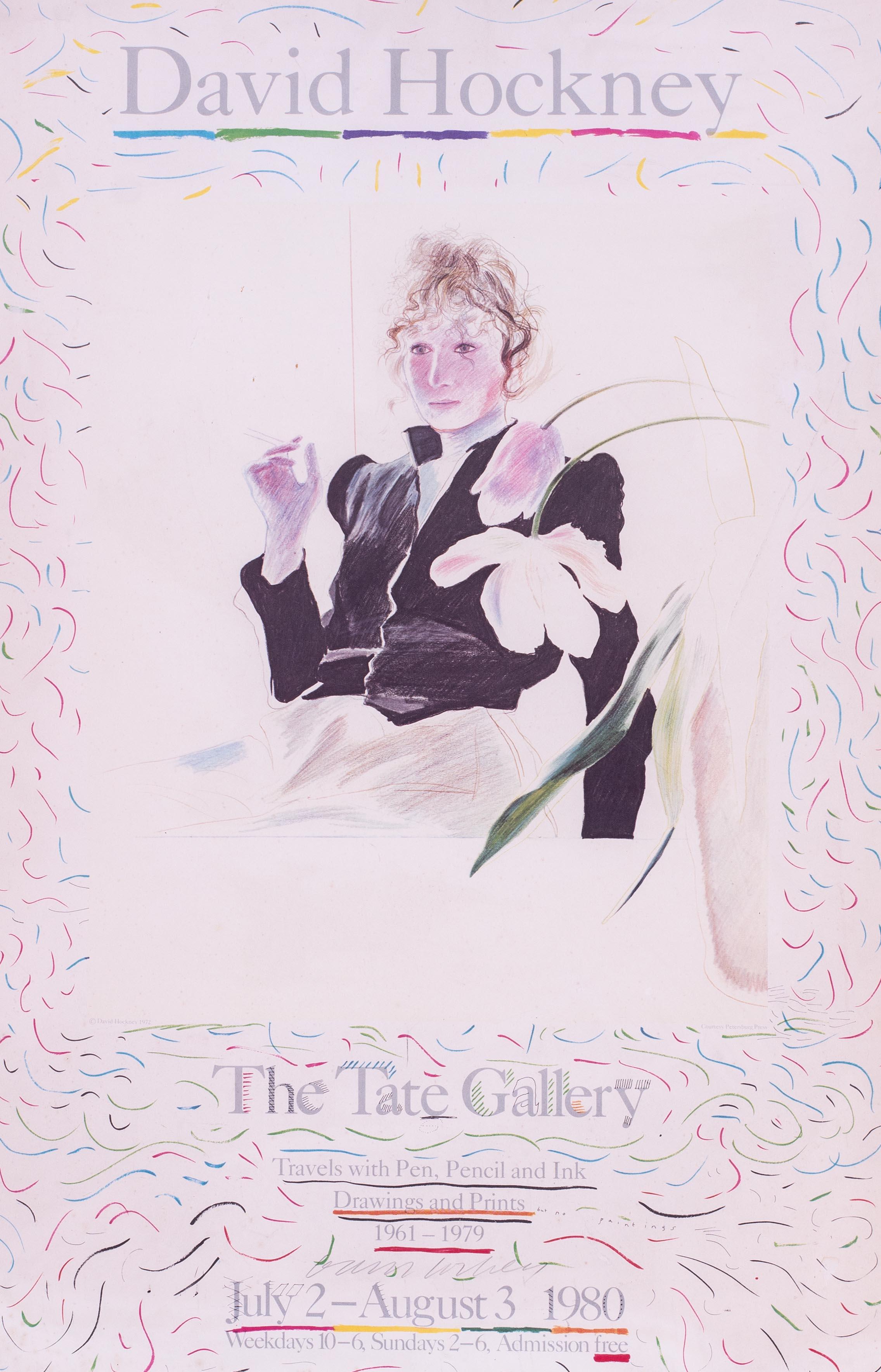 Signed by Hockney, 1980, Tate Gallery poster of a David Hockney exhibition - Print by (after) David Hockney
