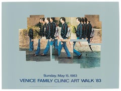 Affiche vintage de l'exposition David Hockney « Venice Walk » en turquoise sarcelle, 1983 