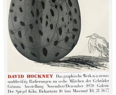 Affiche vintage de David Hockney de la Galerie der Spiegel 1970 (Boy in an Egg) avec oiseau