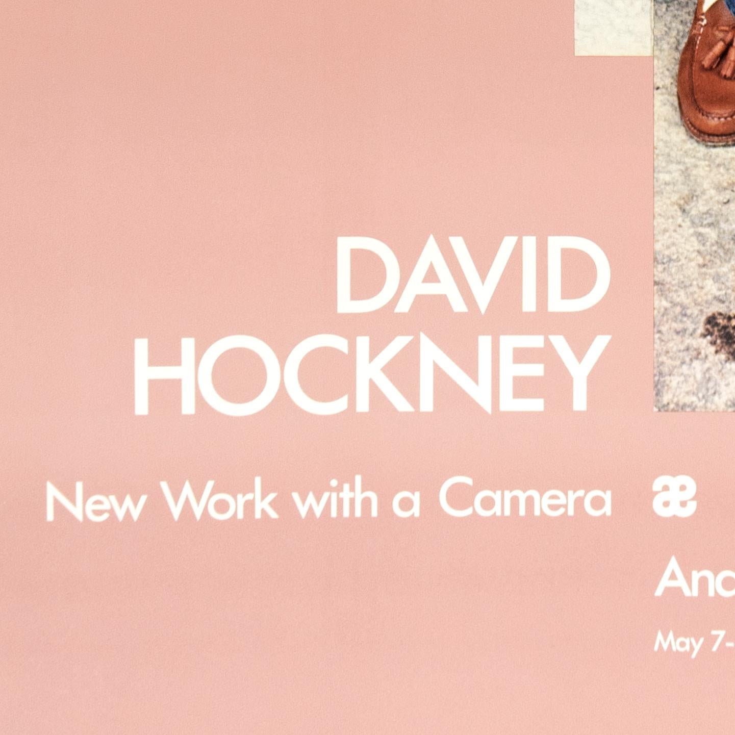 Vintage David Hockney Poster Gregory Loading His Camera 1983 in millennial pink - Beige Portrait Print by (after) David Hockney