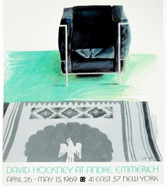 Vintage-Poster, Le Corbusier '69, David Hockney, Ausstellungsplakat, Kelim, Südwestlicher Teppich 