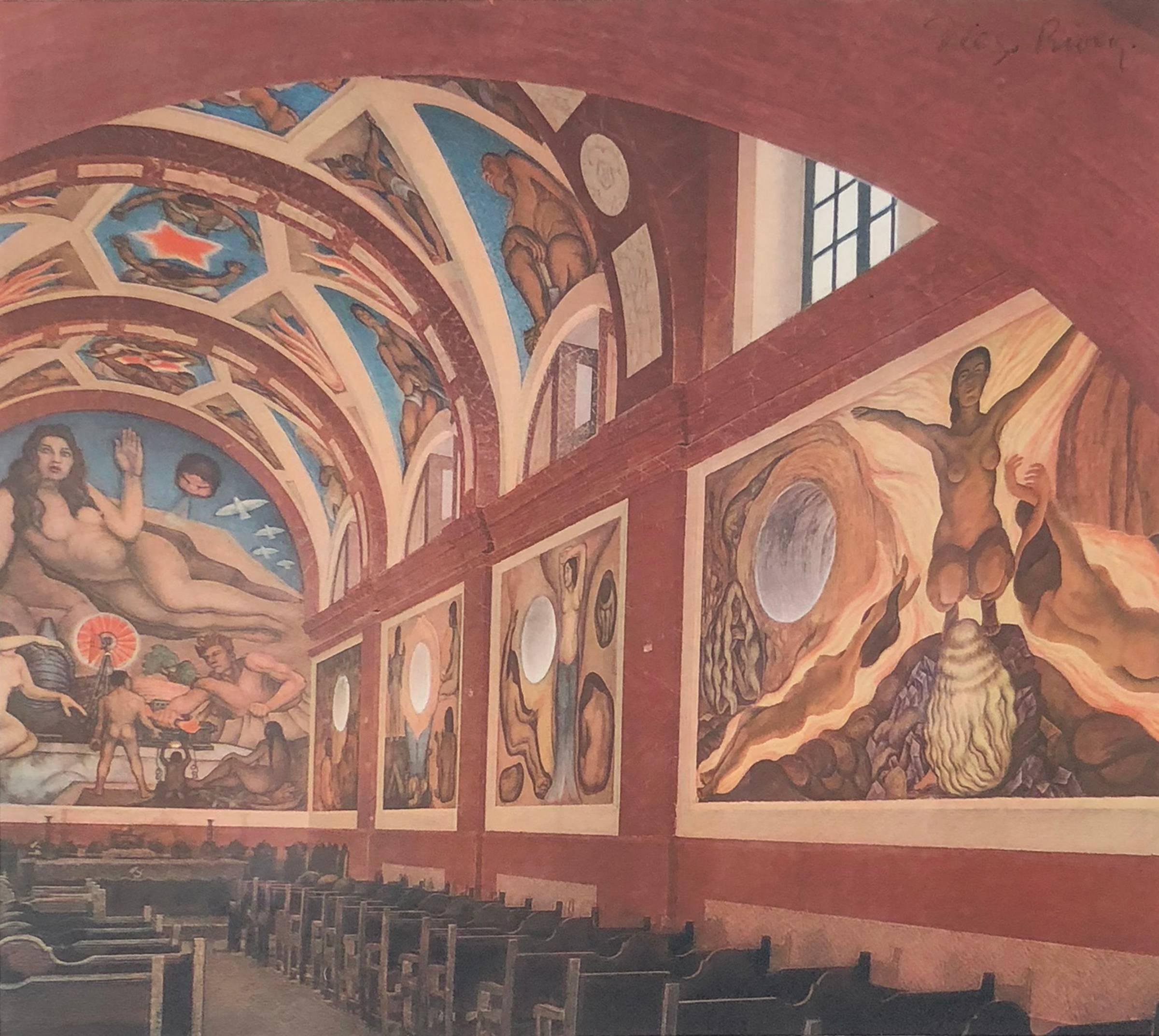 (after) Diego Rivera Interior Print – Chapel, Bauernhofschule, Chapingo