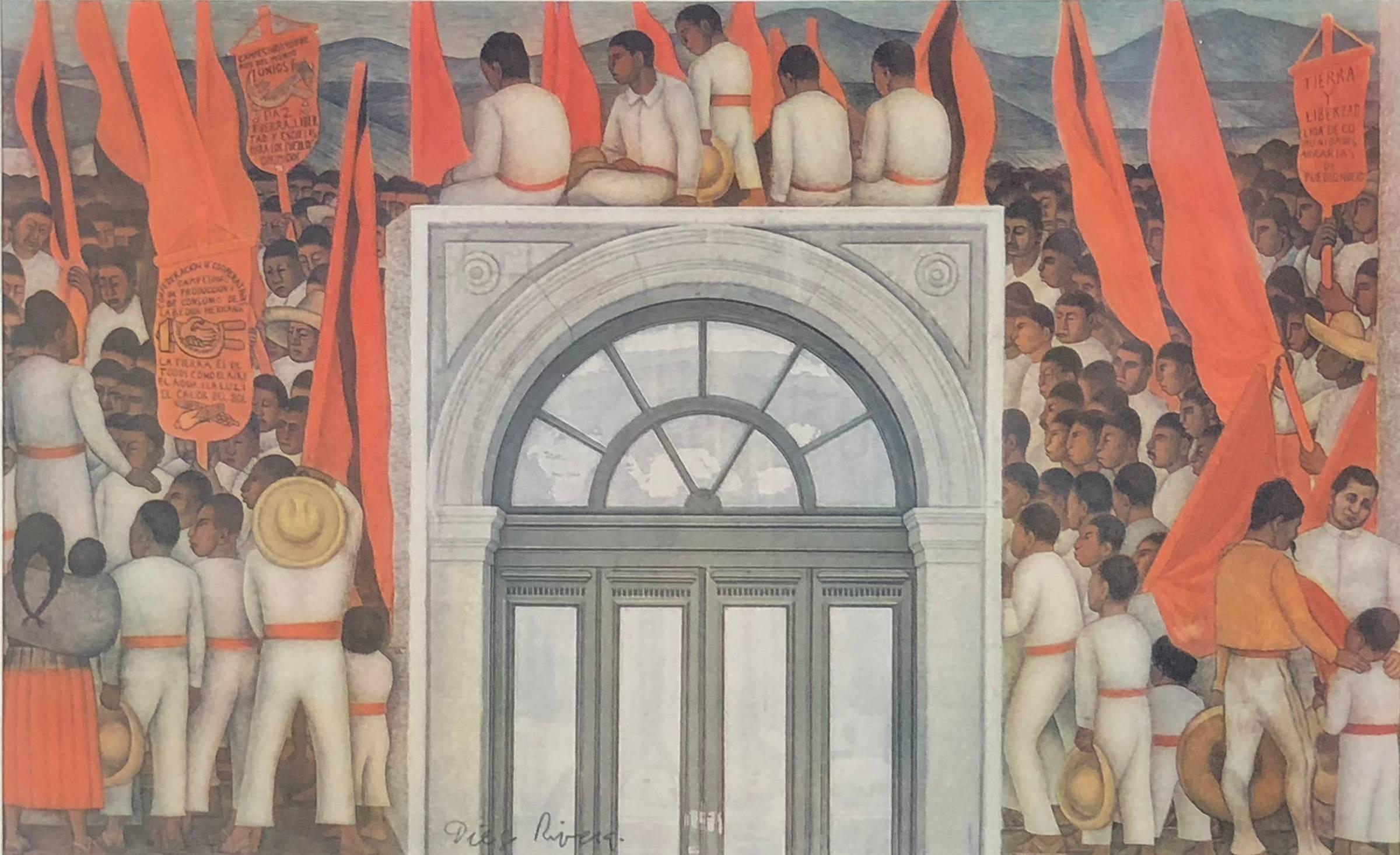 (after) Diego Rivera Figurative Print - Ministry of Education, Mexico City (Workers' Meeting)
