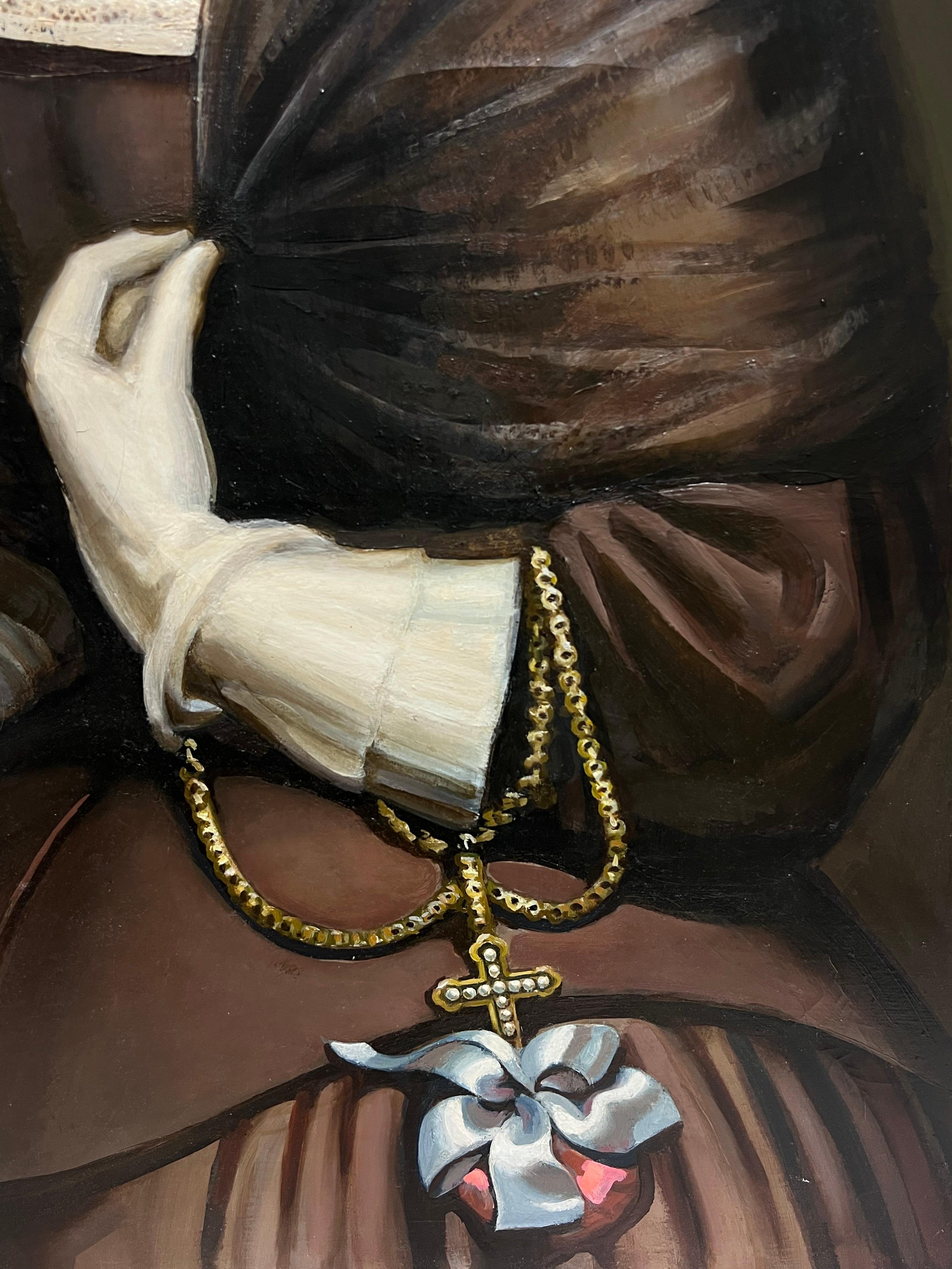 Cuadro al óleo grande Retrato de la dama del abanico Diego Velázquez - Portrait Painting Negro de after Diego Velazquez (1599-1660) 