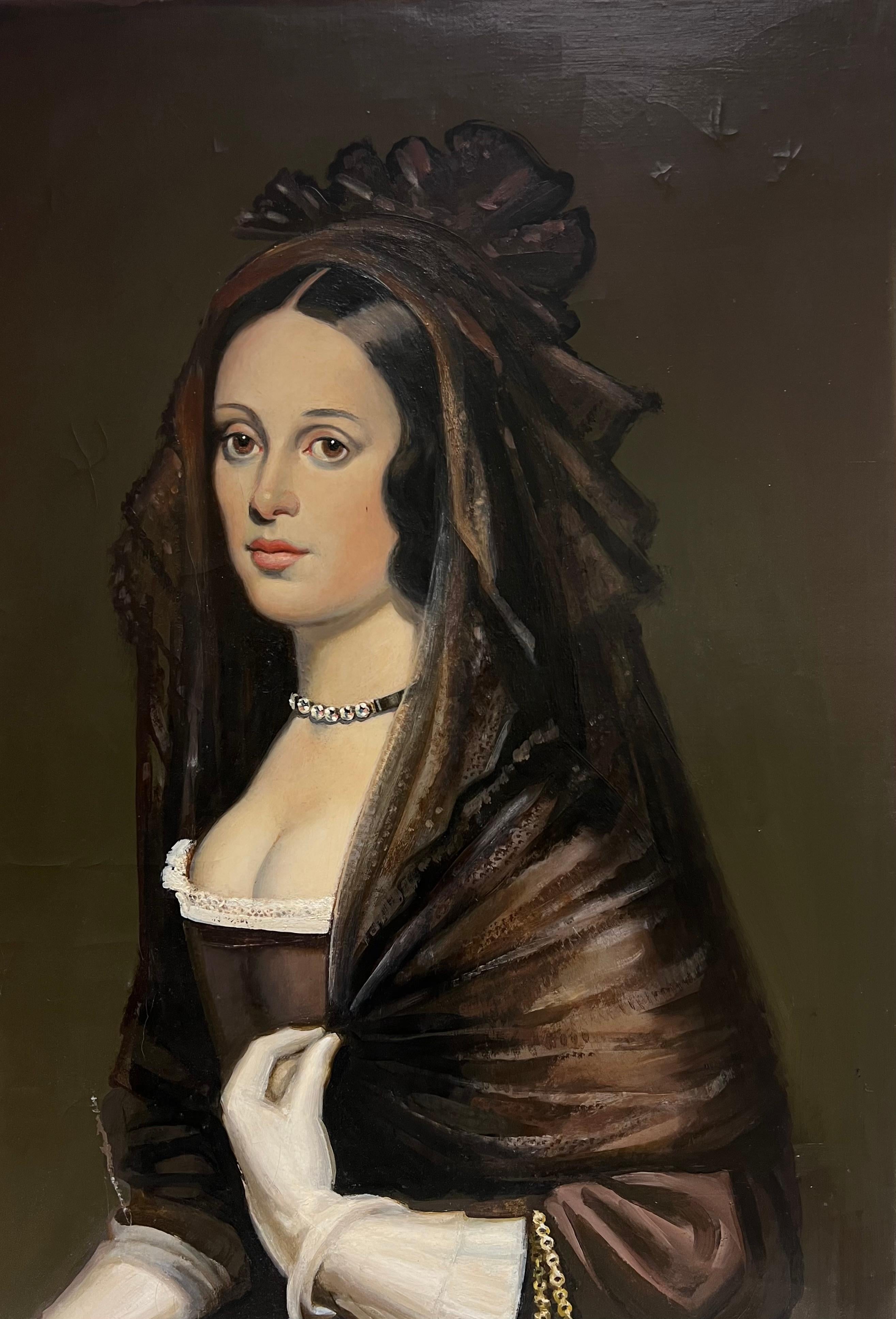 Retrato de la dama con abanico
English School, segunda mitad del siglo XX
según el cuadro original de Diego Velázquez (1599-1660)
pintura al óleo sobre lienzo, sin enmarcar
lienzo : 36 x 28 pulgadas
Procedencia: colección privada, Suffolk,