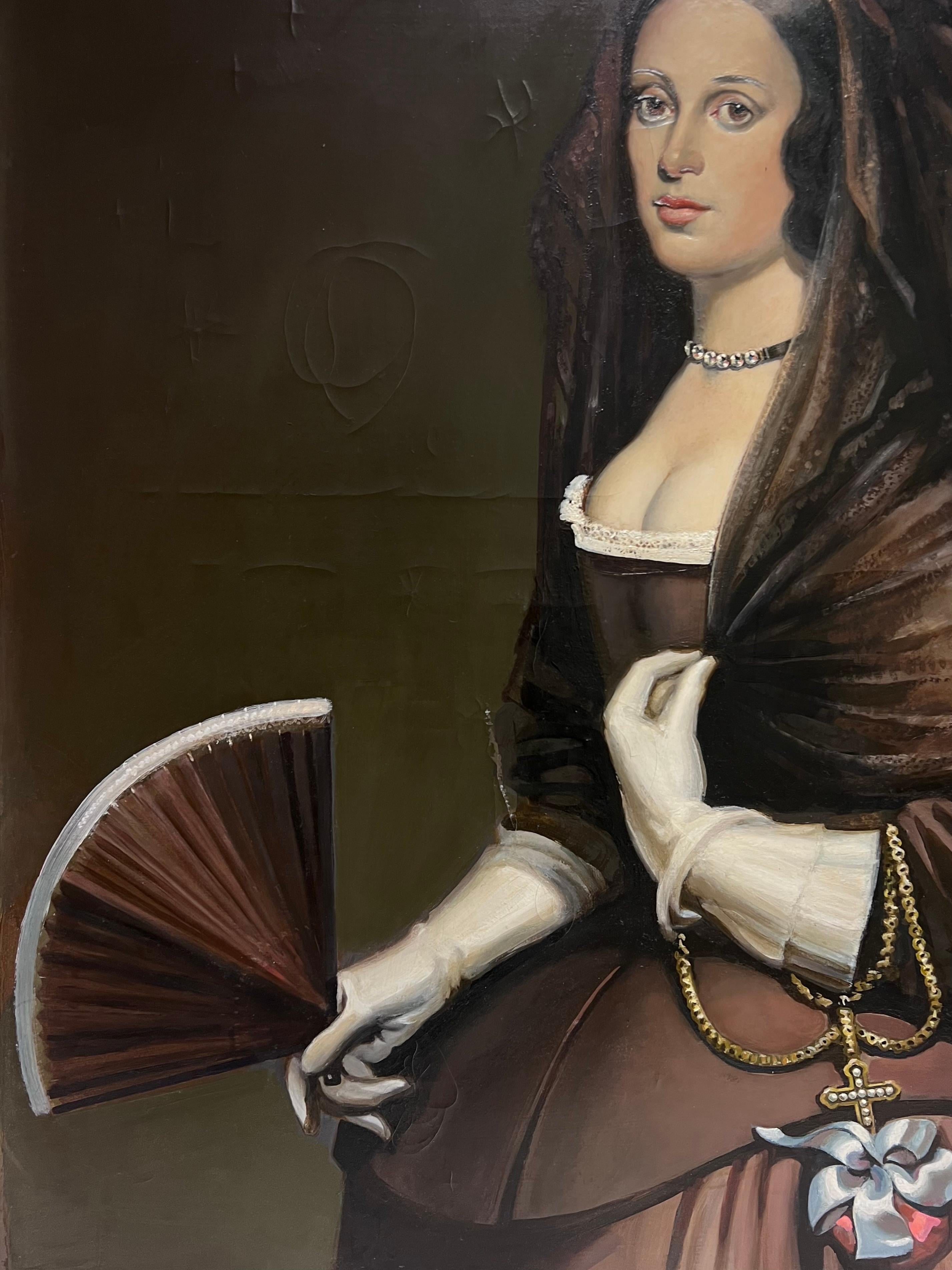 Cuadro al óleo grande Retrato de la dama del abanico Diego Velázquez en venta 1