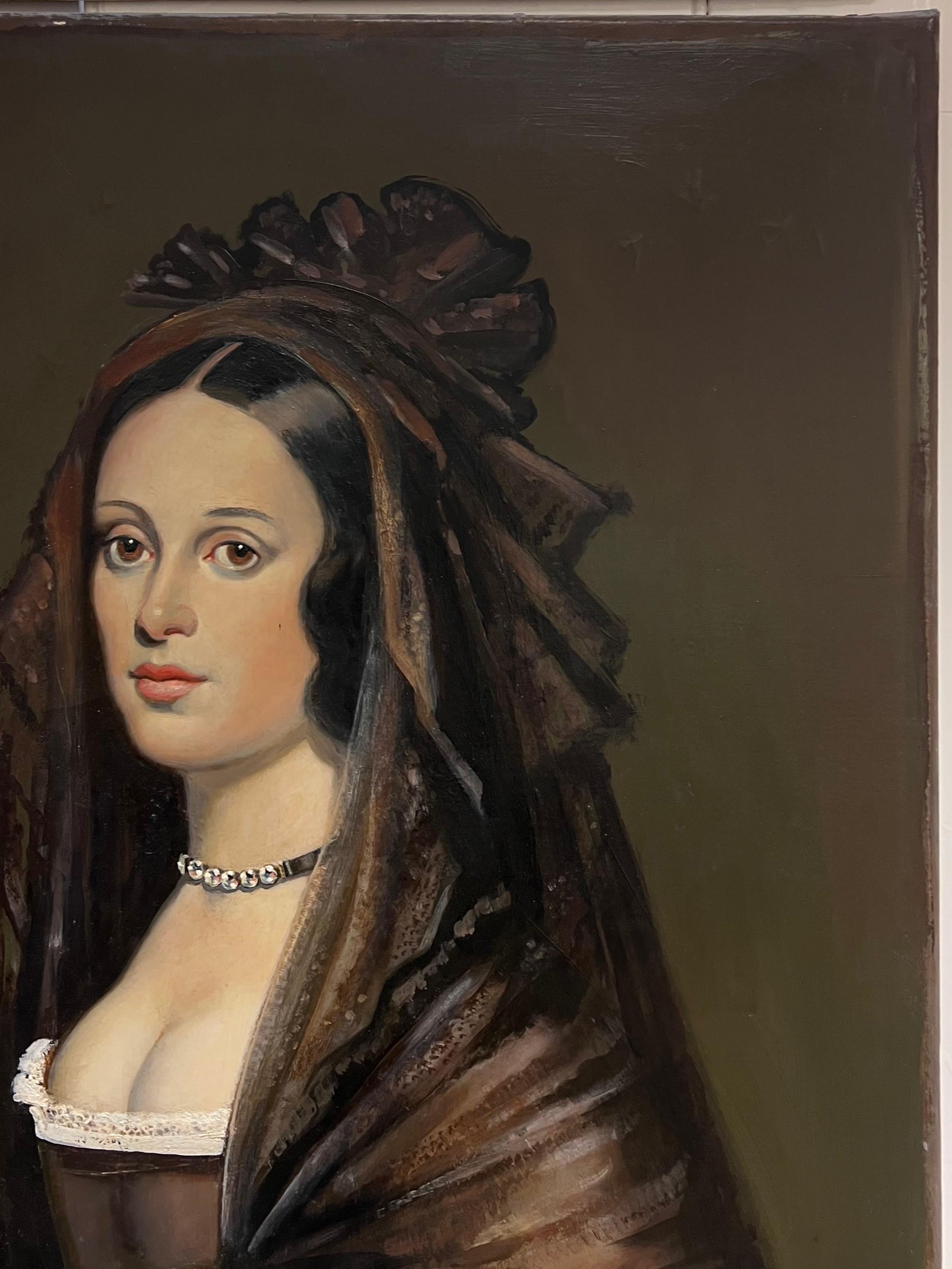Cuadro al óleo grande Retrato de la dama del abanico Diego Velázquez en venta 4
