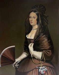Cuadro al óleo grande Retrato de la dama del abanico Diego Velázquez