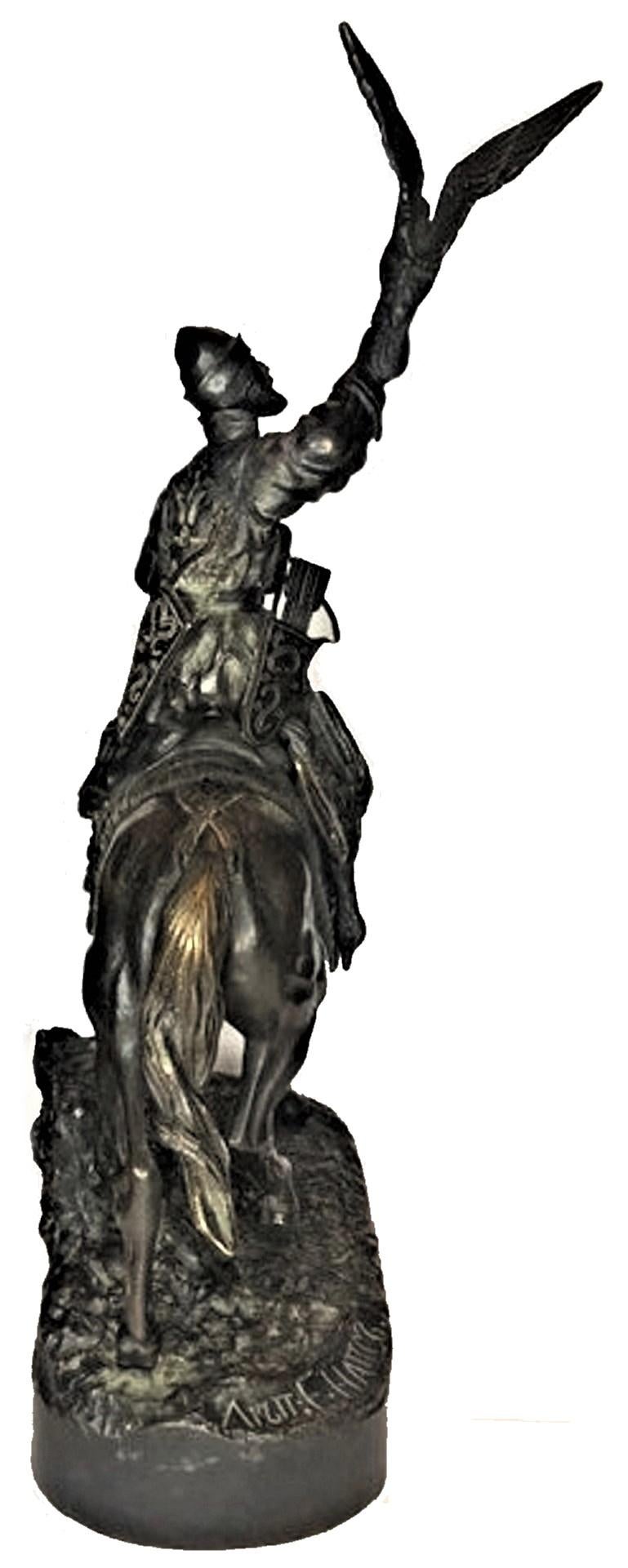 After E. Lancere, E. Naps, Tsar's Falconer, Patinated Bronze Sculpture, ca. 1890 For Sale 4