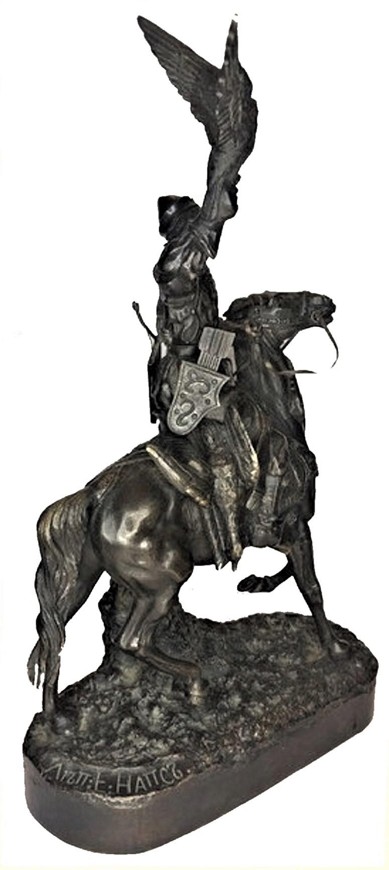 Russian After E. Lancere, E. Naps, Tsar's Falconer, Patinated Bronze Sculpture, ca. 1890 For Sale