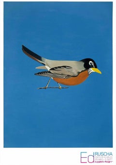 Ed Ruscha, Robin, affiche d'exposition du musée, bleu, oiseau, grande, surdimensionnée, 2010