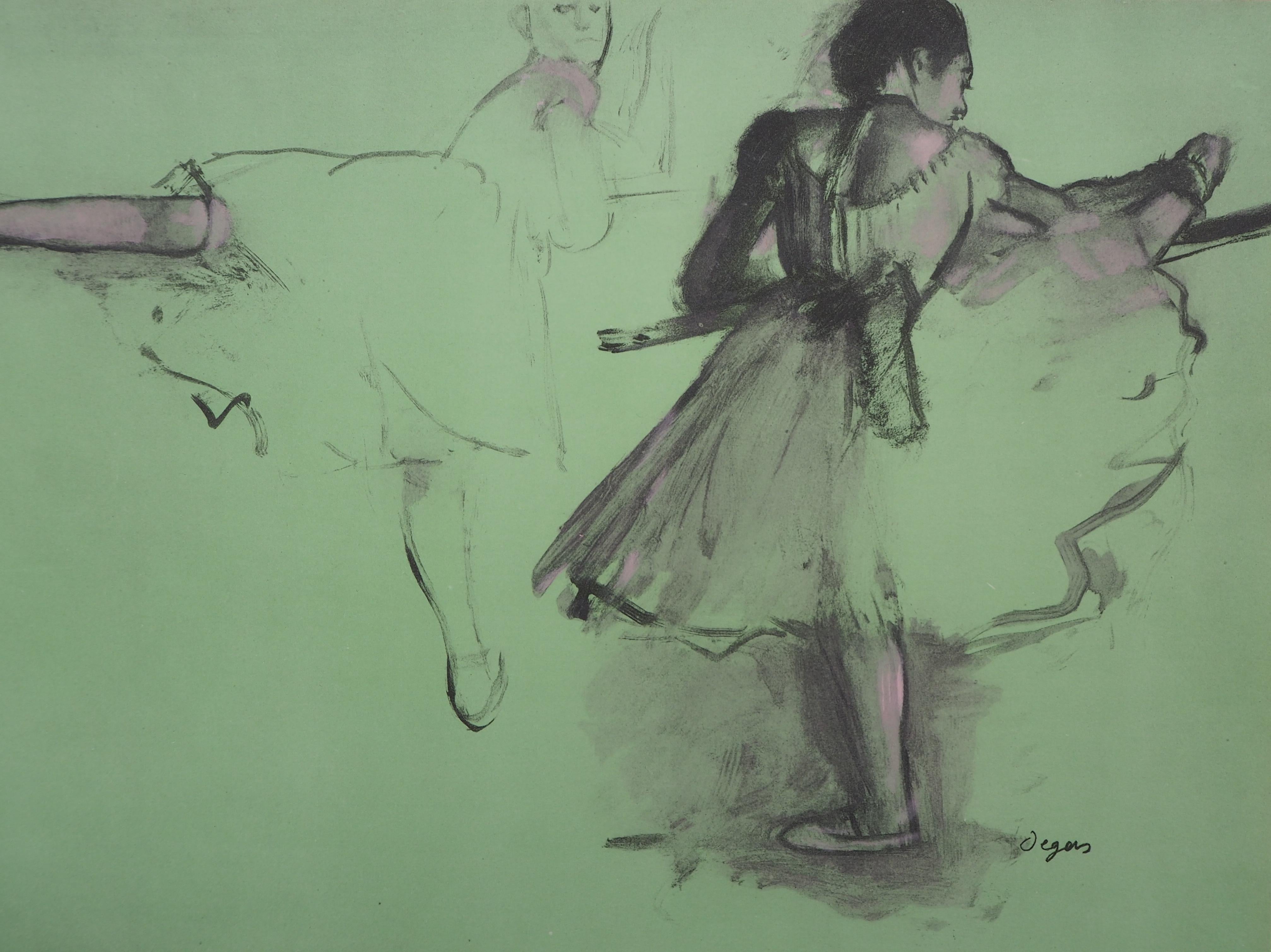 Ballerinas at Training  - Lithograph and Watercolor stencil - Impressionist Print by (after) Edgar Degas