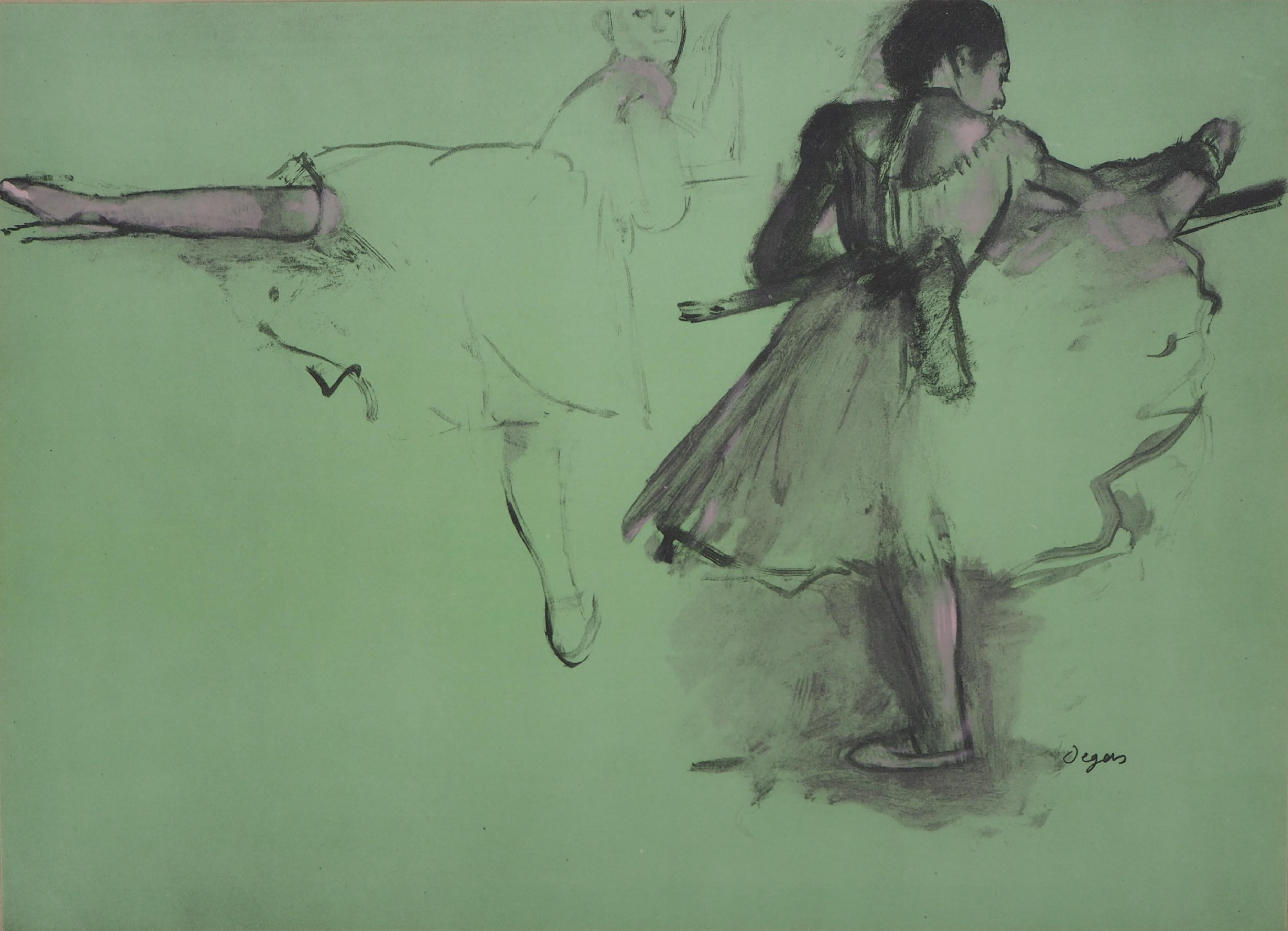 (after) Edgar Degas Figurative Print - Ballerinas at Training  - Lithograph and Watercolor stencil