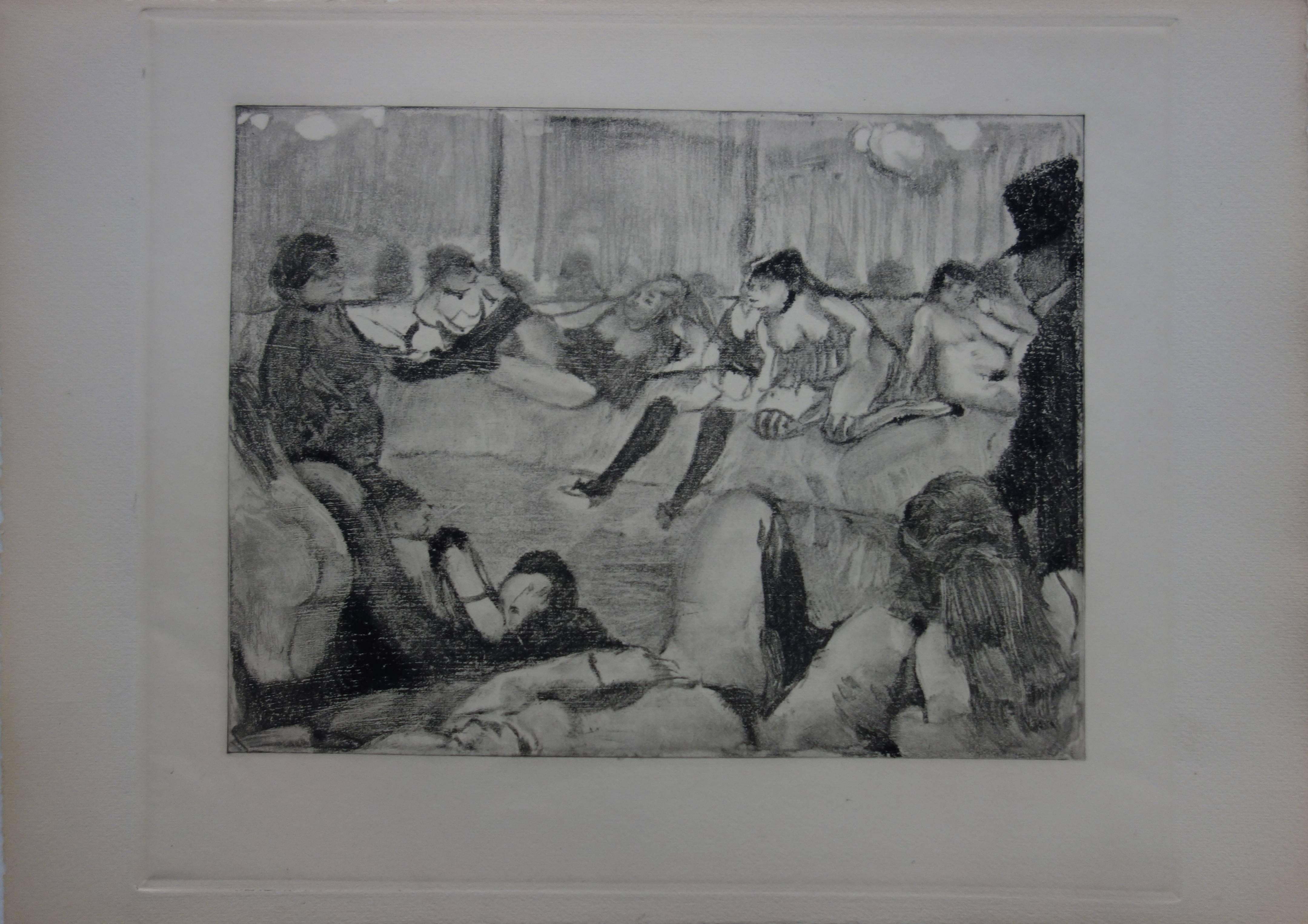 Client Arriving in a Whorehouse - Original etching - Print by (after) Edgar Degas