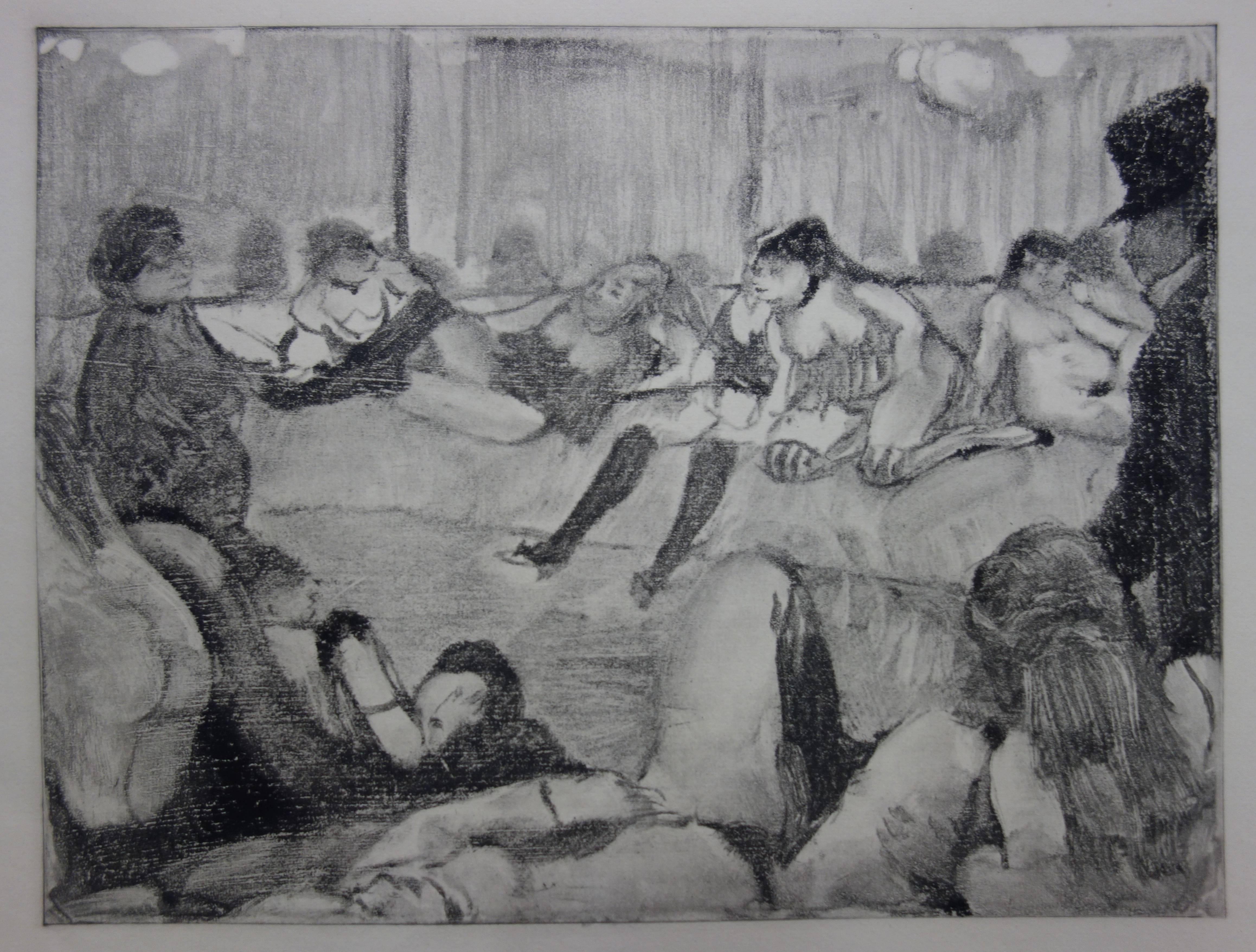 (after) Edgar Degas Figurative Print - Client Arriving in a Whorehouse - Original etching