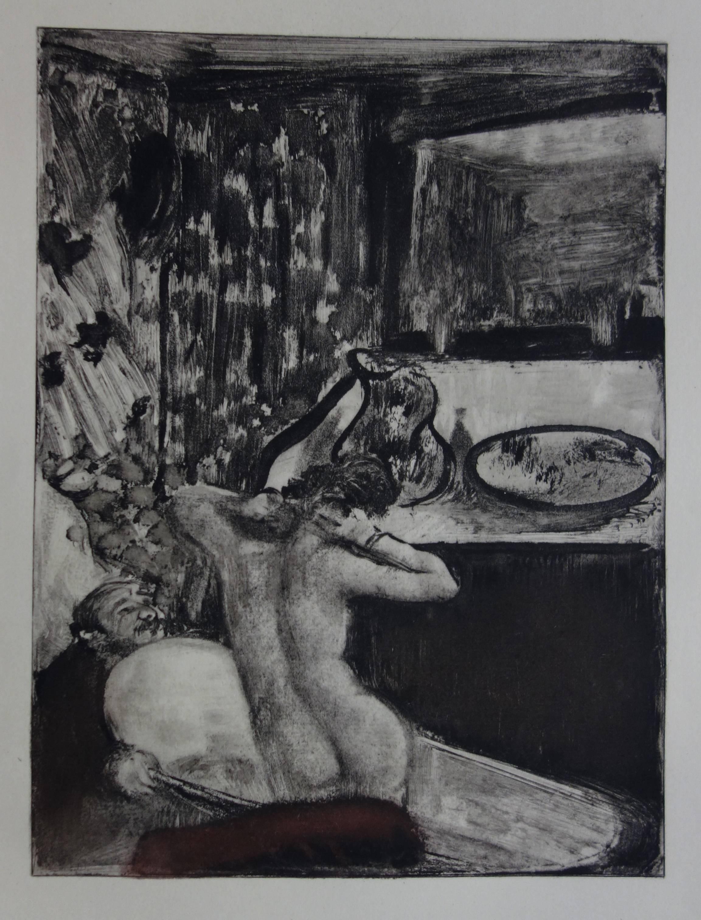 (after) Edgar Degas Figurative Print - Intimate Bath - Etching, 1935