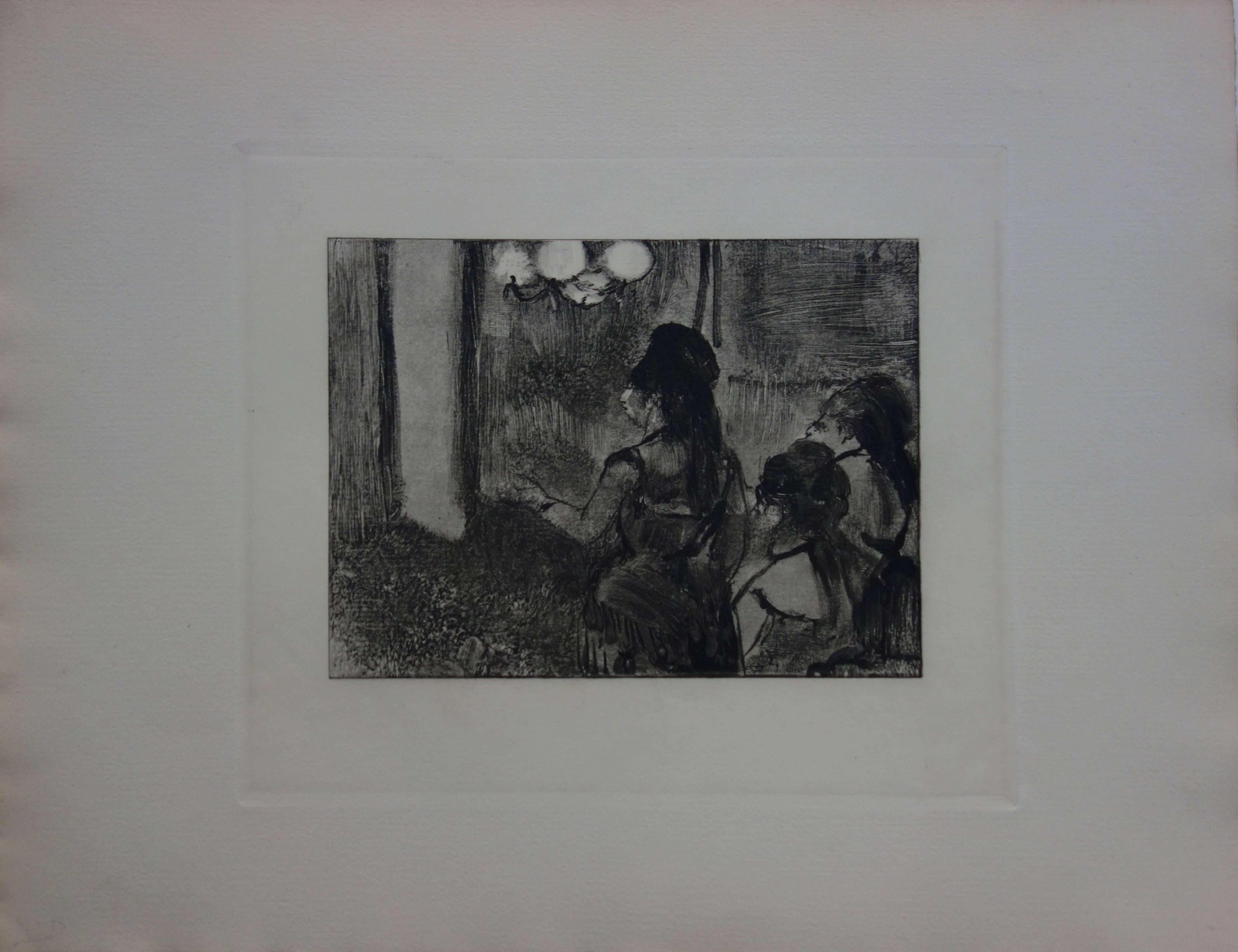 Three Women in a Saloon - Original etching - Print by (after) Edgar Degas