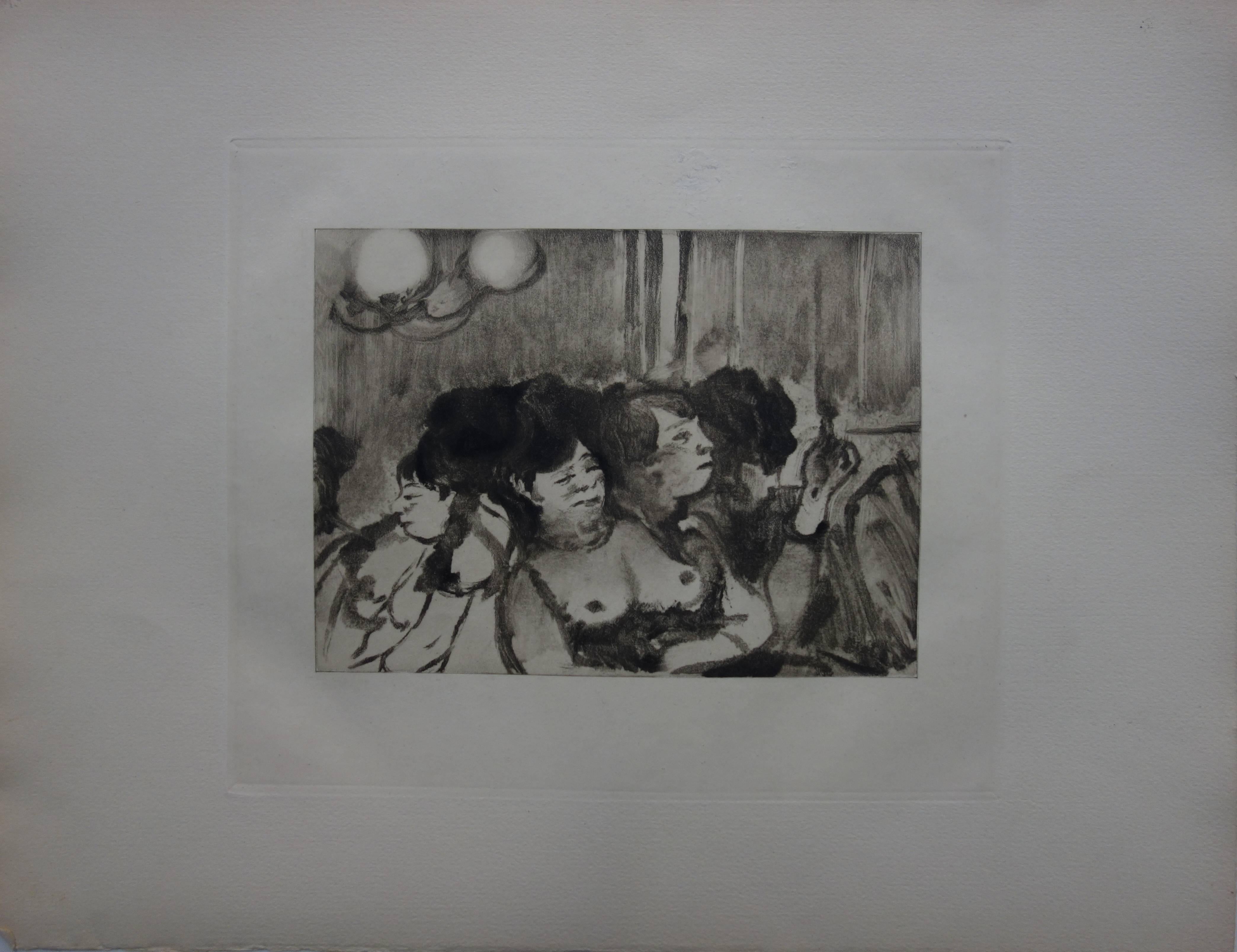 Waiting for a Client - Original-Radierung – Print von (after) Edgar Degas