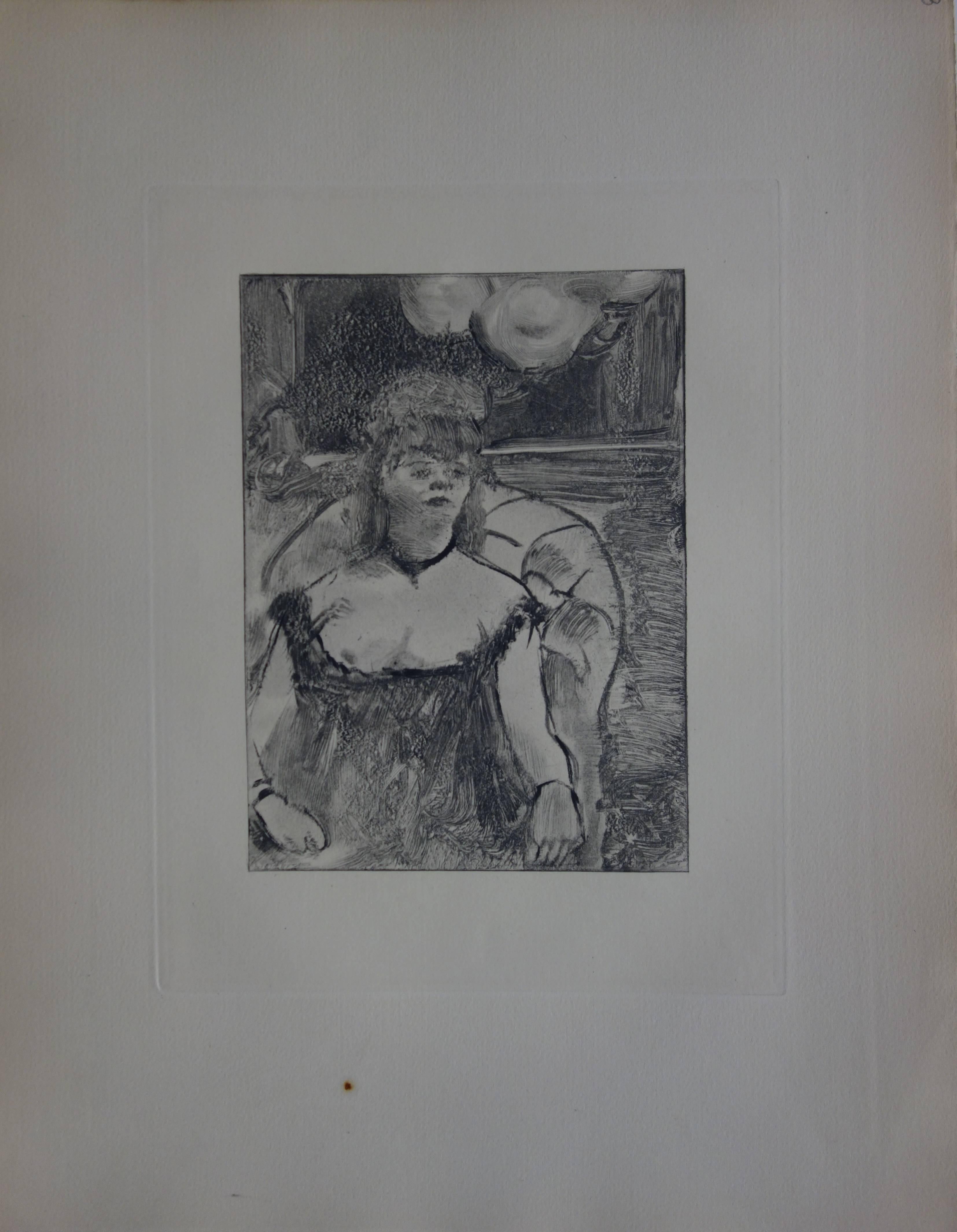 Escena de prostíbulo : Una mujer preciosa - Grabado original - Print de (after) Edgar Degas