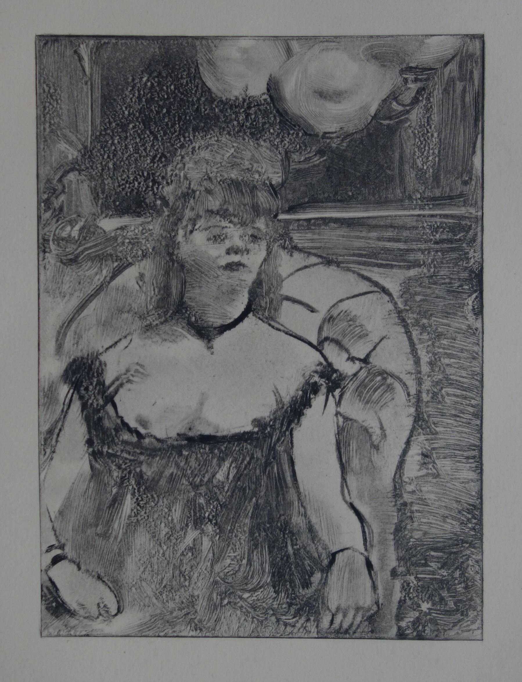Figurative Print de (after) Edgar Degas - Escena de prostíbulo : Una mujer preciosa - Grabado original