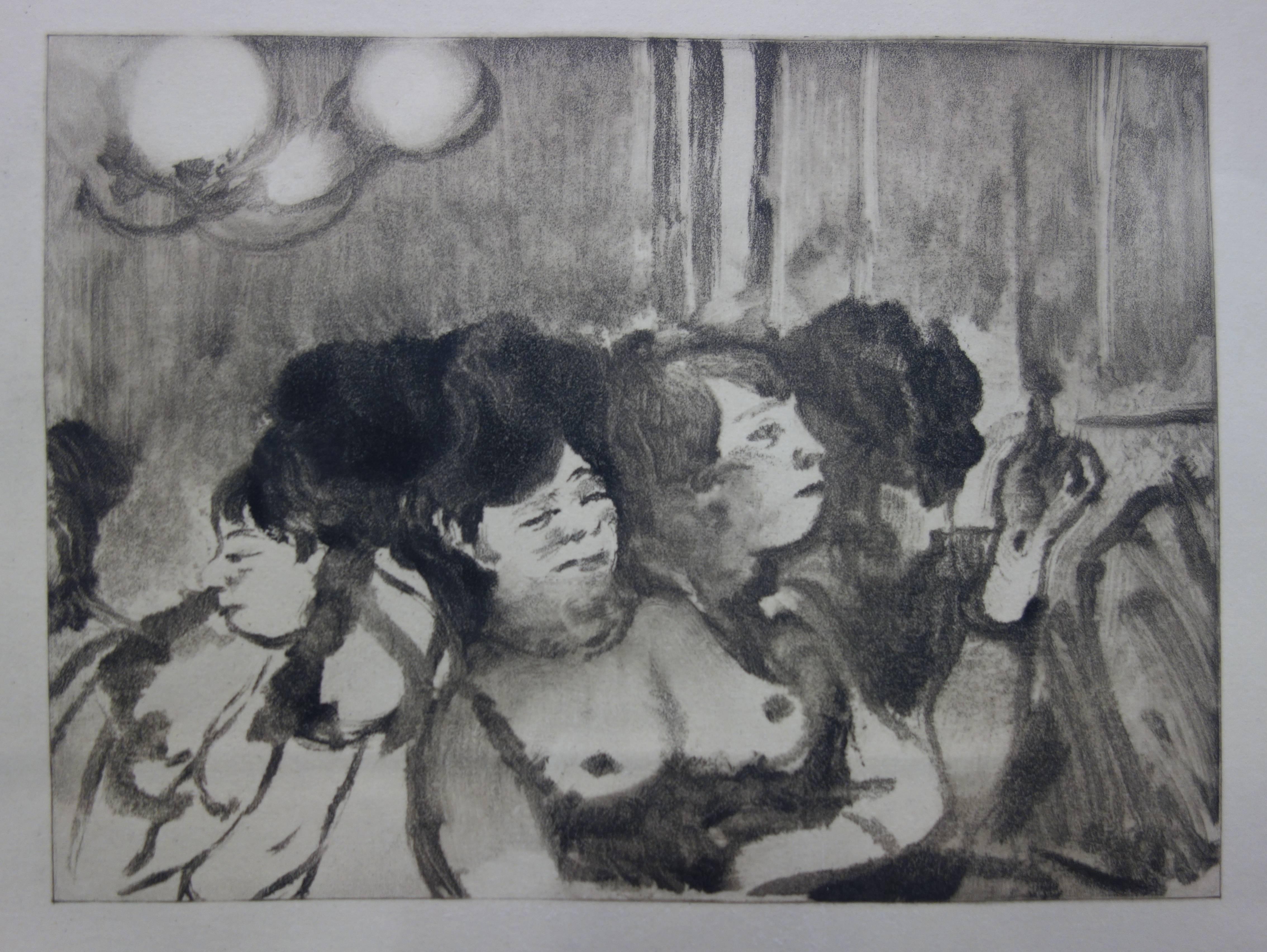 « Whorehouse Scene : A Group of Prostitutes » (un groupe destitutes  - Eau-forte originale - Moderne Print par (after) Edgar Degas