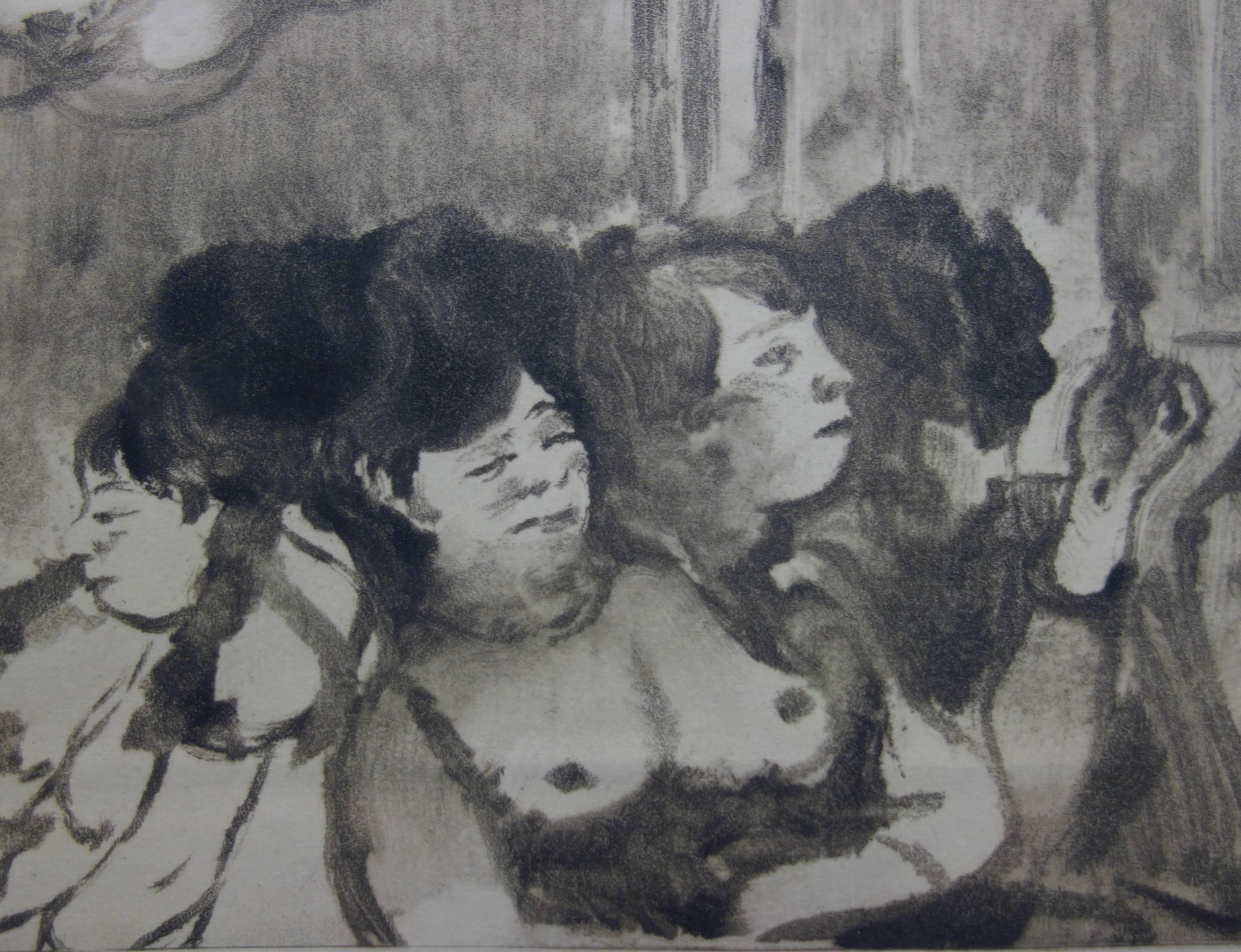 « Whorehouse Scene : A Group of Prostitutes » (un groupe destitutes  - Eau-forte originale - Gris Figurative Print par (after) Edgar Degas