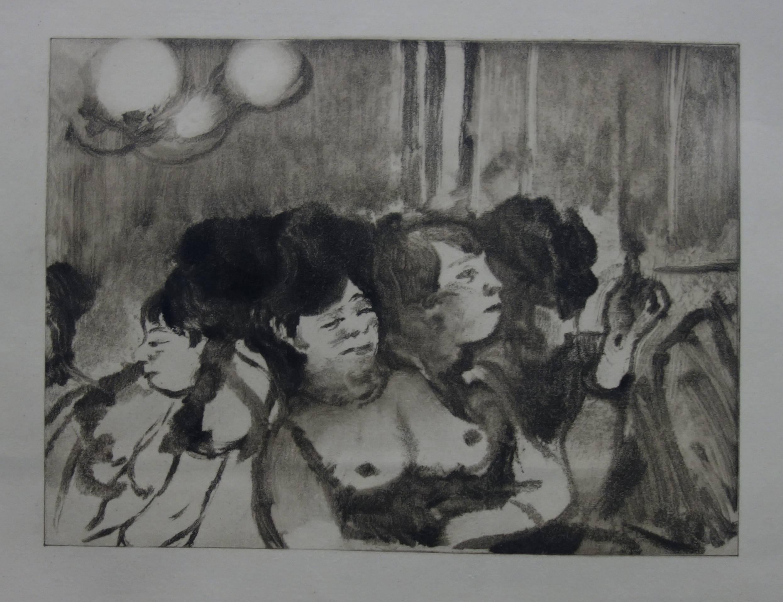 (after) Edgar Degas Figurative Print - Whorehouse Scene : A Group of Prostitutes  - Original etching