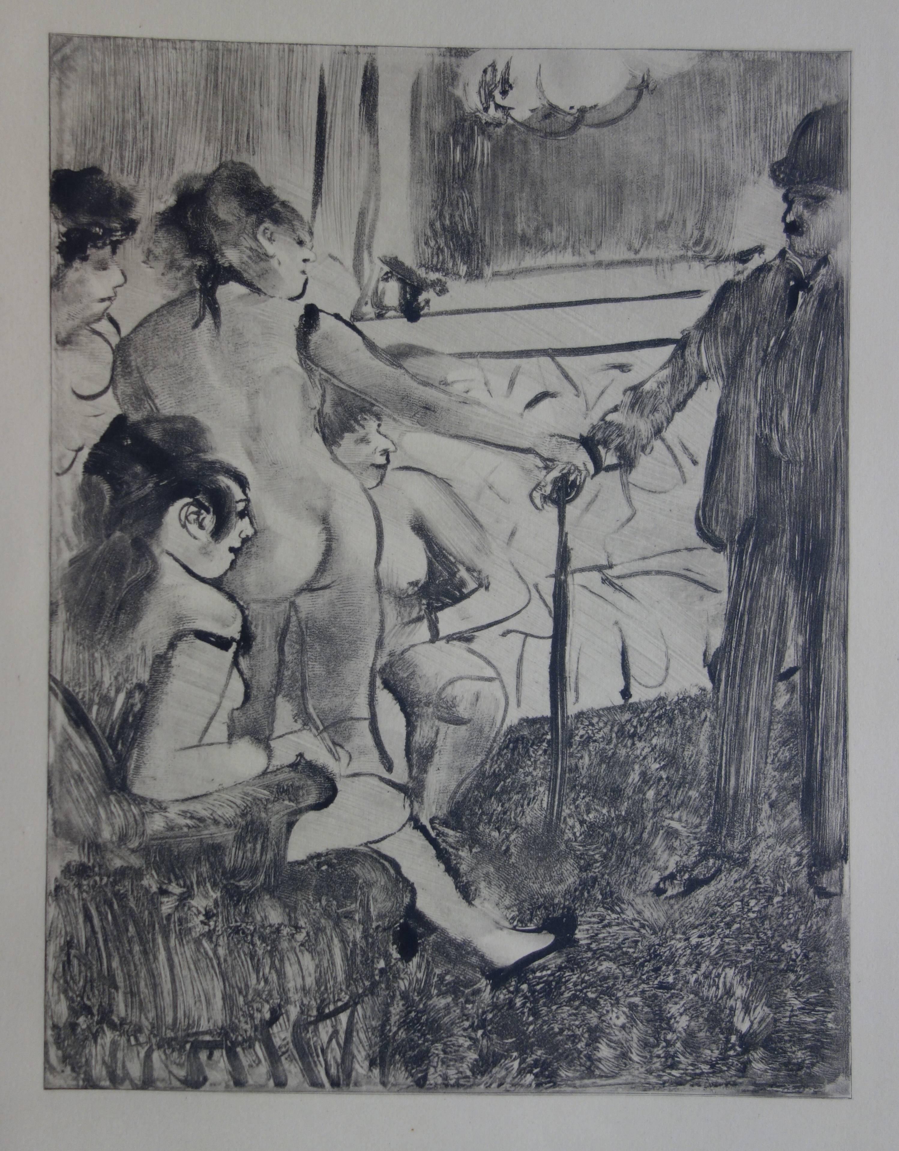Whorehouse Scene : A Shy Client - Original etching