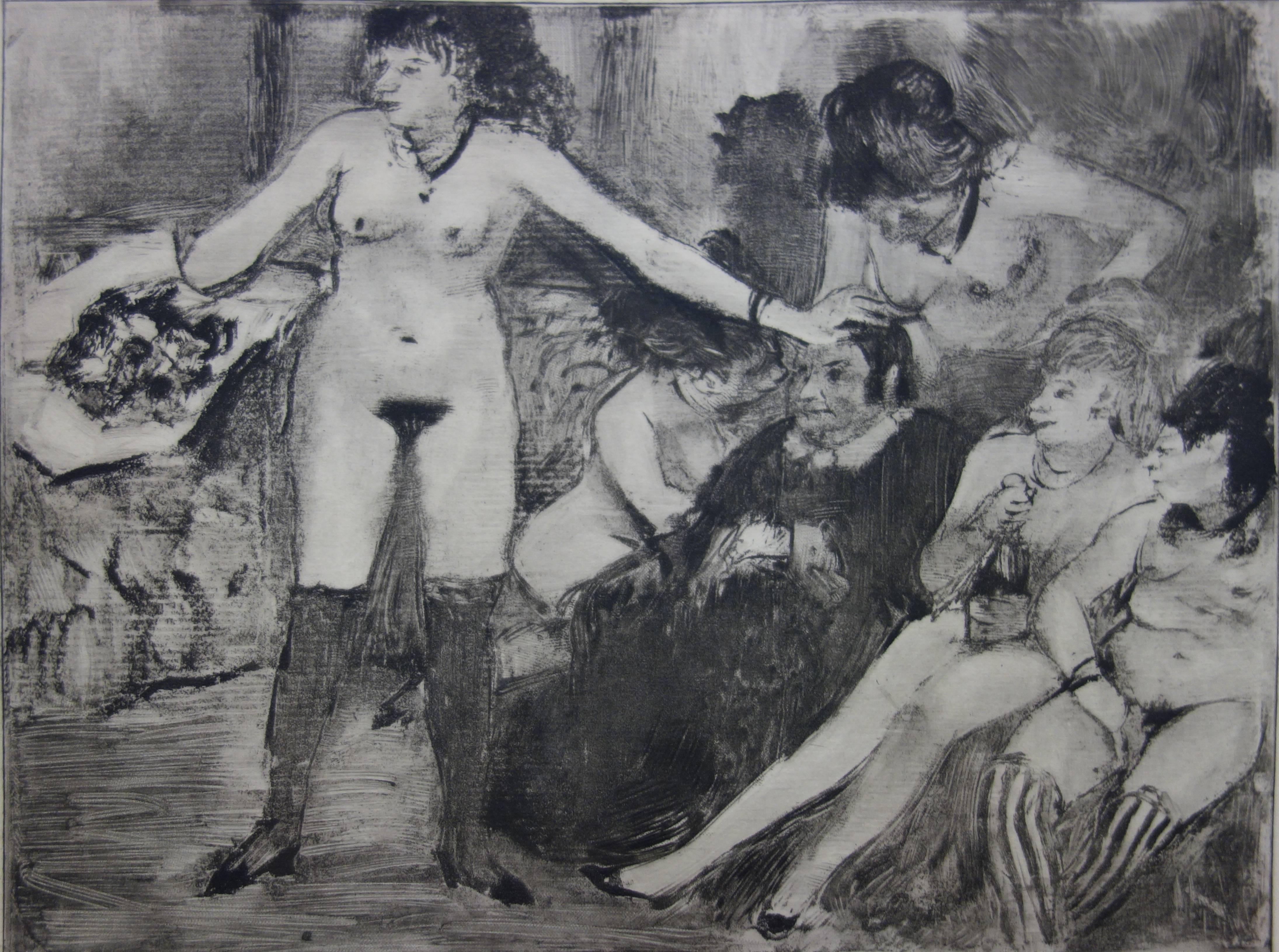 Whorehouse Scene : Celebration for Madam Mother - etching - Modern Print by (after) Edgar Degas