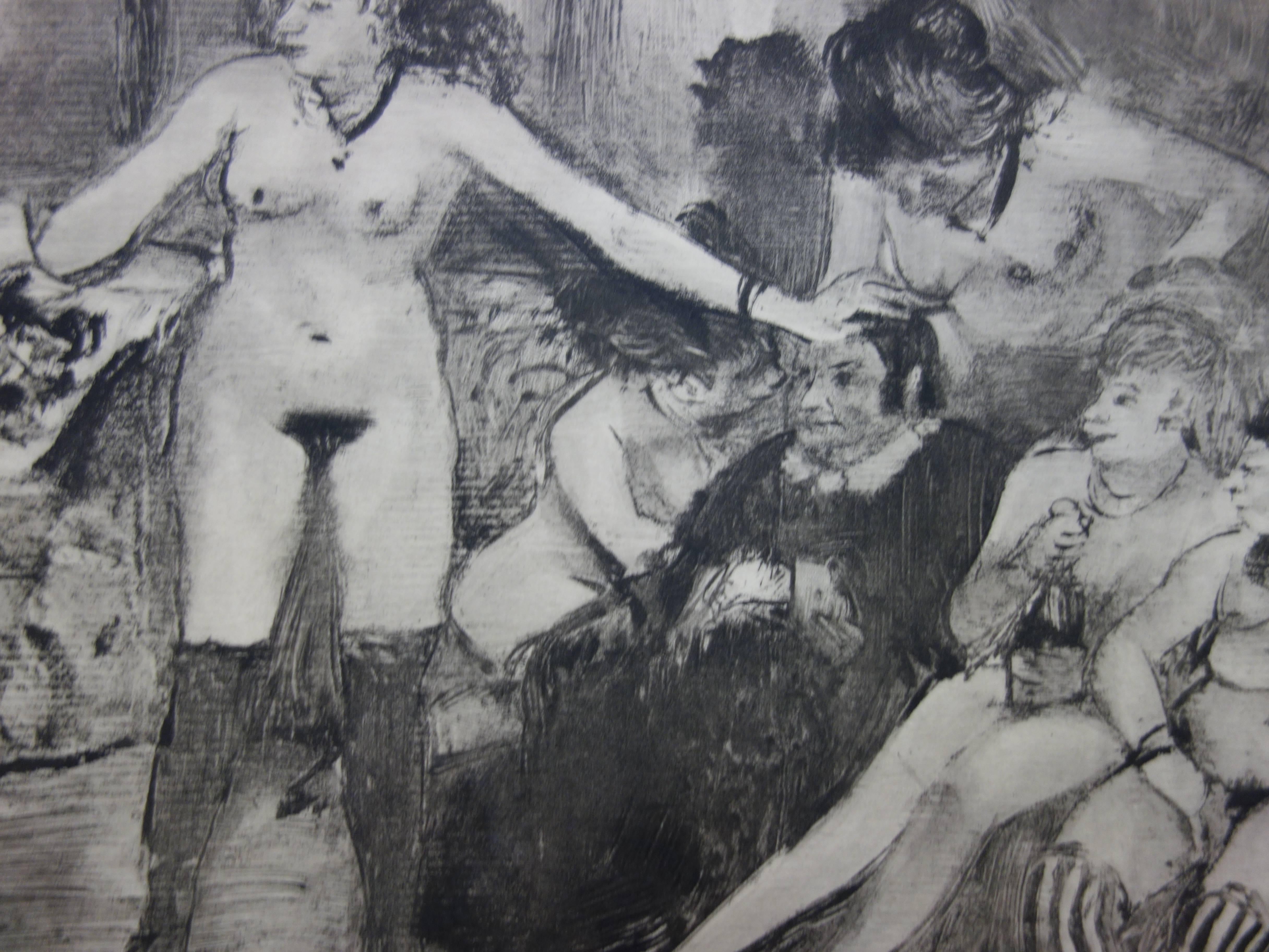 Whorehouse Scene : Celebration for Madam Mother - etching - Gray Figurative Print by (after) Edgar Degas