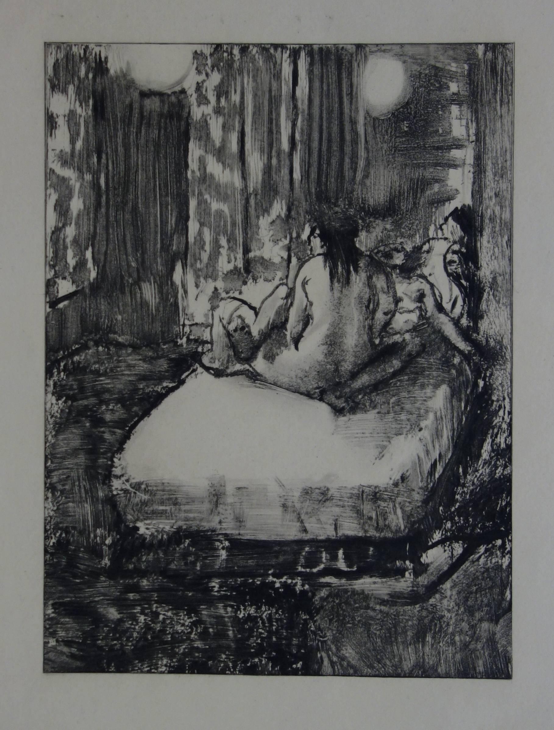 (after) Edgar Degas Figurative Print – Die Gewächshausszene: In der Intimität des Raums - Radierung