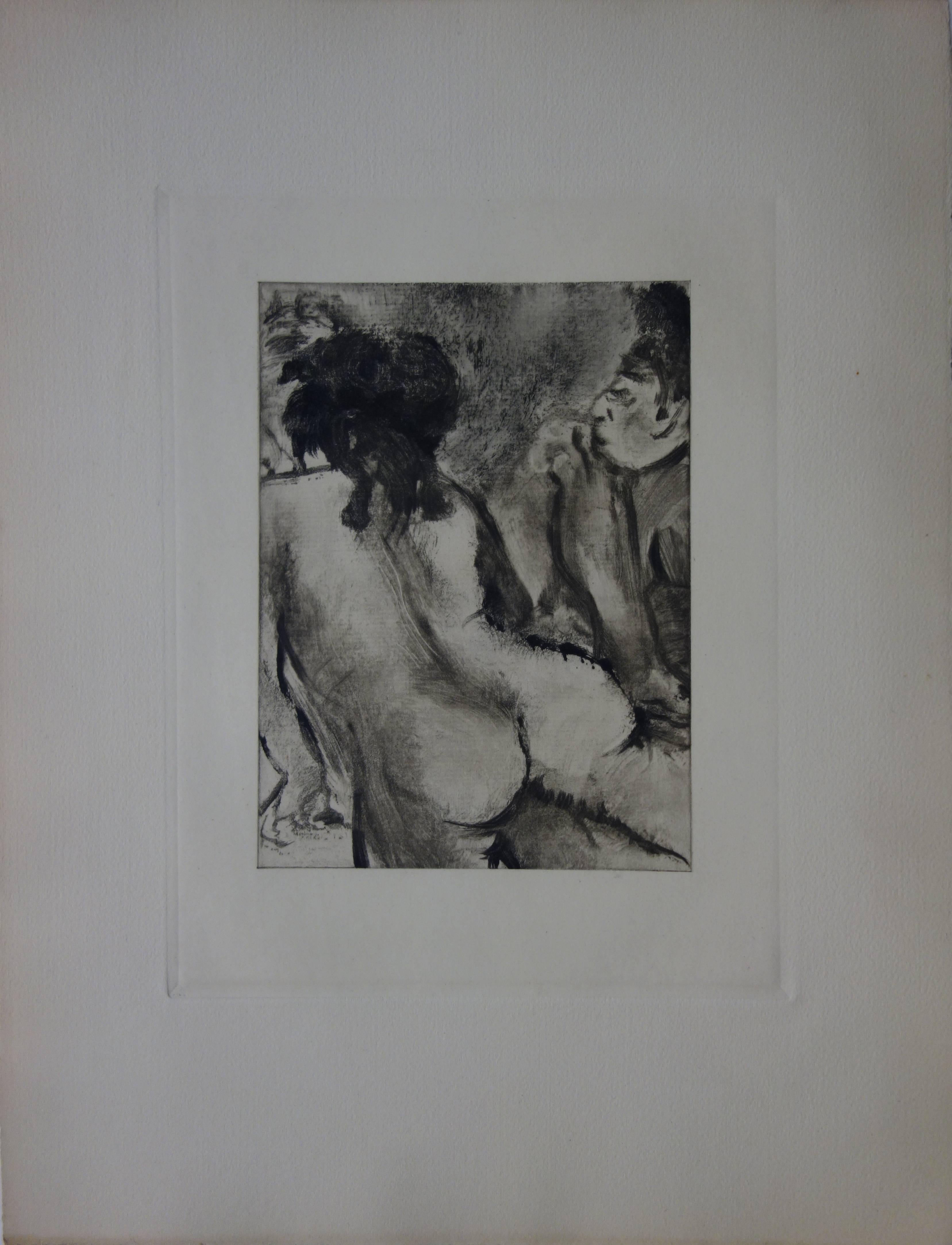 Whorehouse Scene : Model with Arched Back - Original etching - Print by (after) Edgar Degas