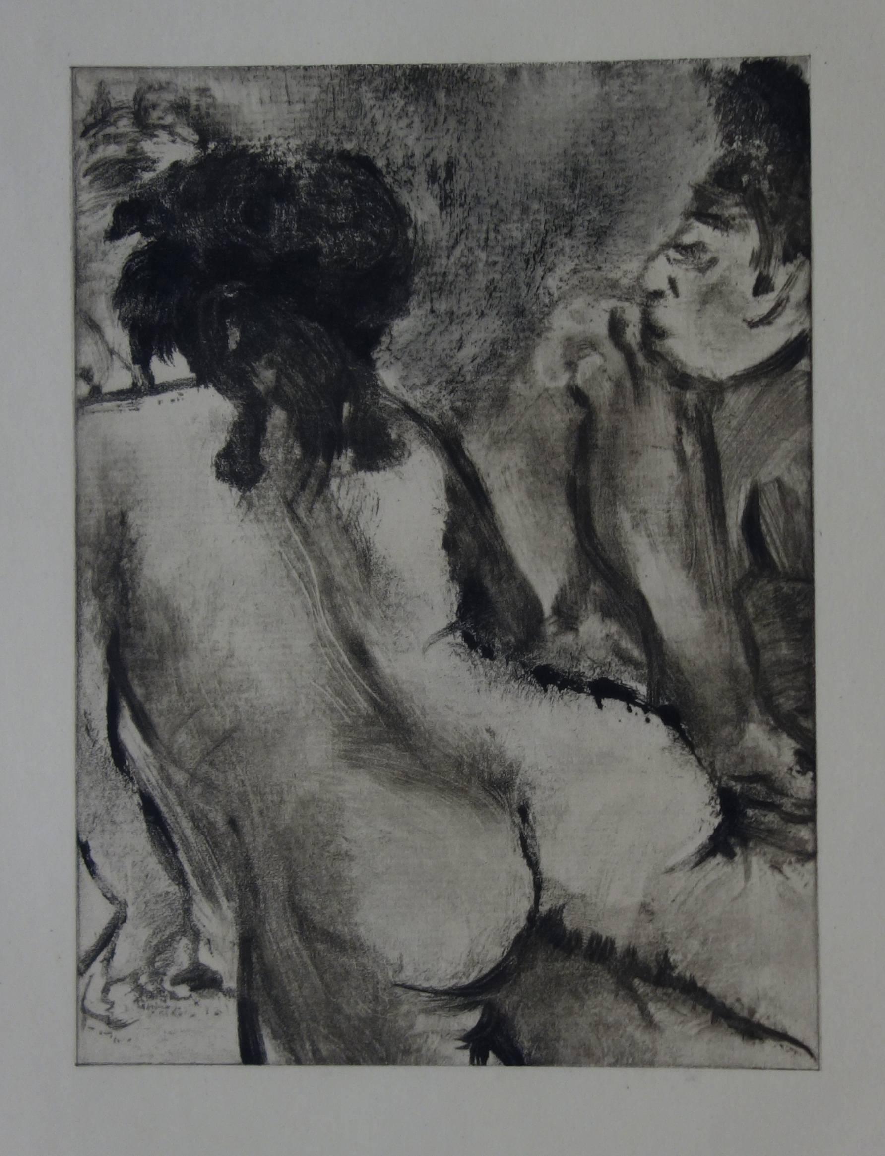 (after) Edgar Degas Figurative Print - Whorehouse Scene : Model with Arched Back - Original etching