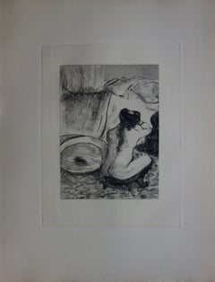 Whorehouse Scene : Prostitute Dressing her Hair - Original etching