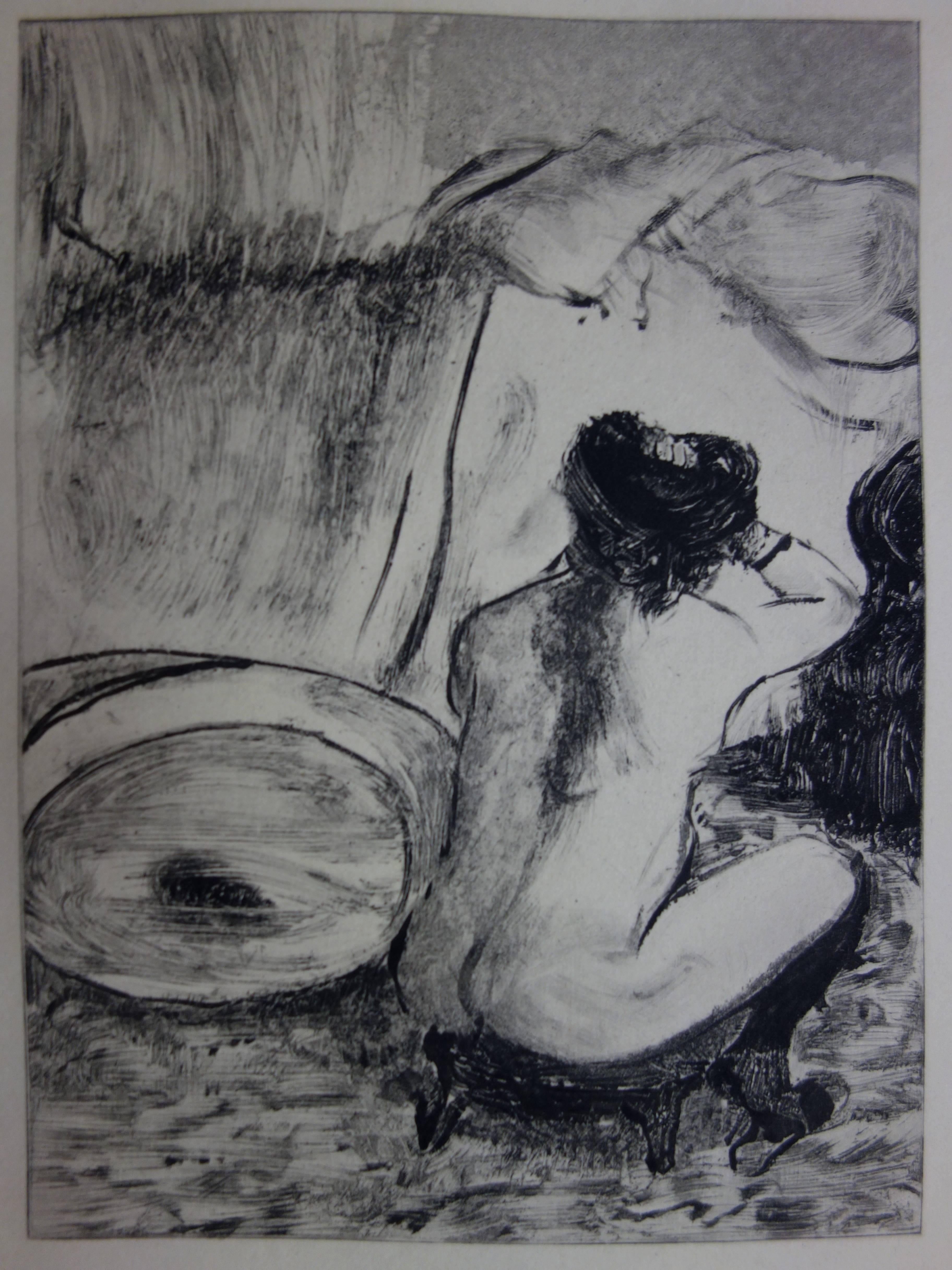 « Whorehouse Scene : Prostitute Dressing her Hair » (Scène de serre : Femme portant ses cheveux), gravure originale - Moderne Print par (after) Edgar Degas