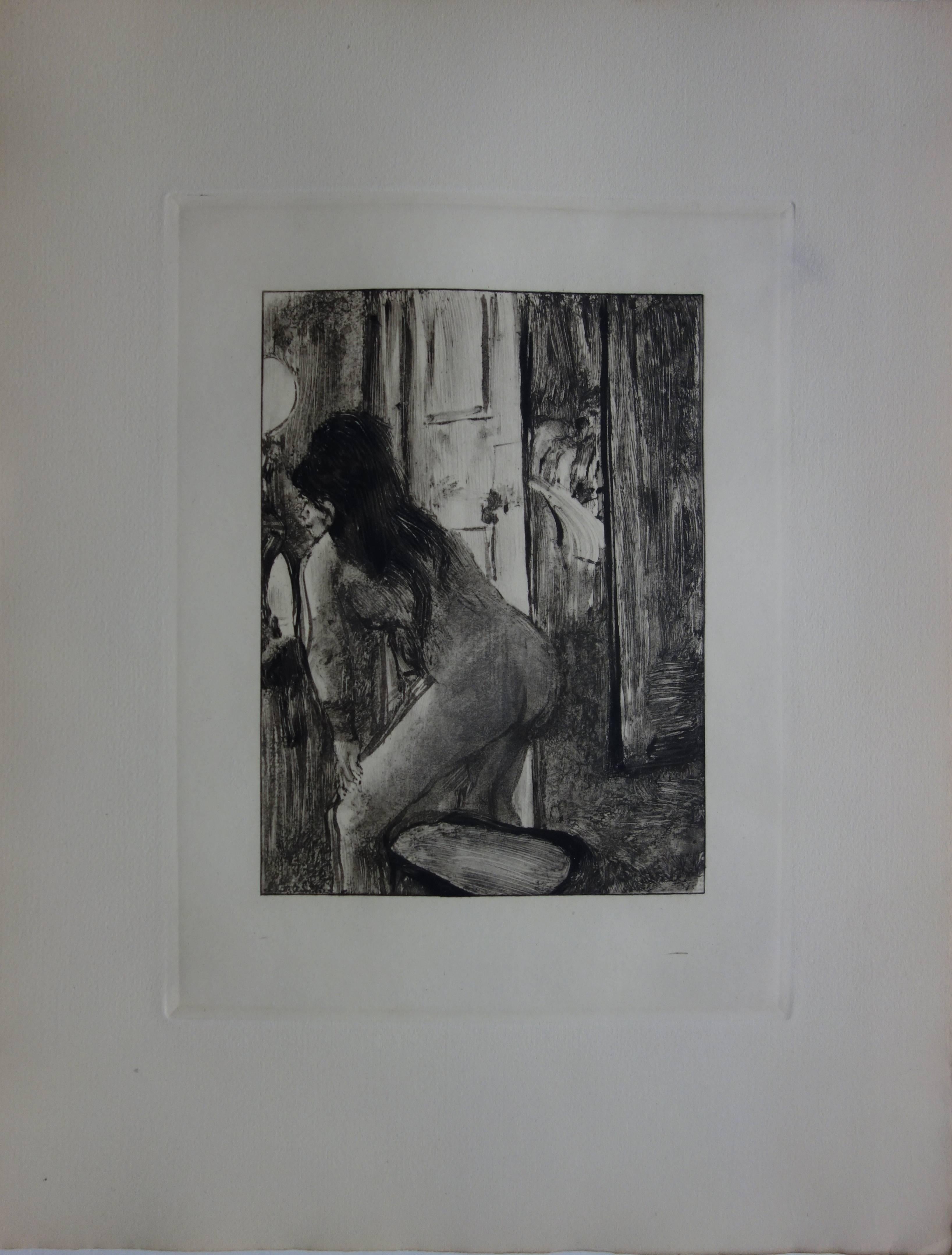 Whorehouse Scene : Prostitute in the Dressing Room - etching - Print by (after) Edgar Degas