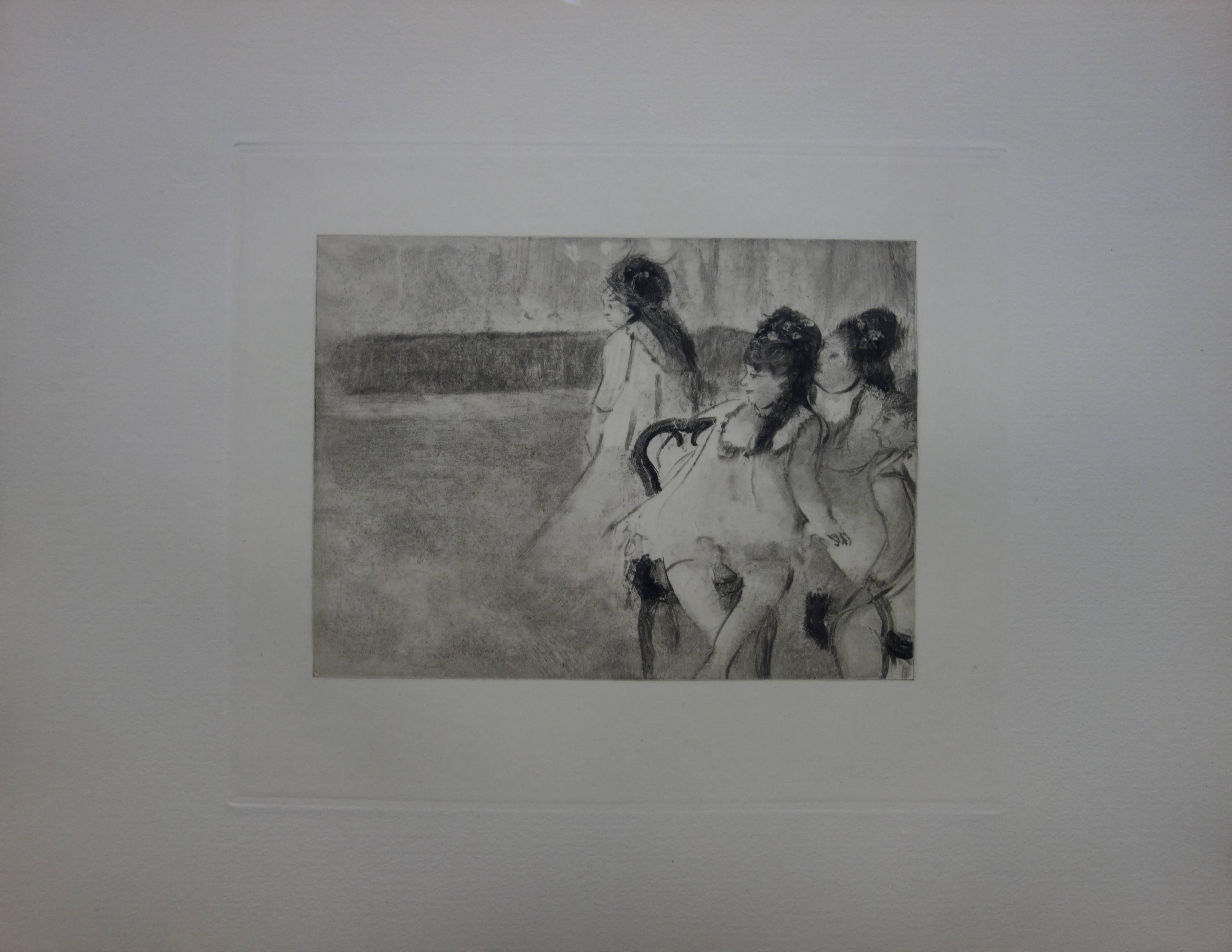 Escena de prostíbulo : Prostitutas vestidas de bailarinas - aguafuerte - Print de (after) Edgar Degas