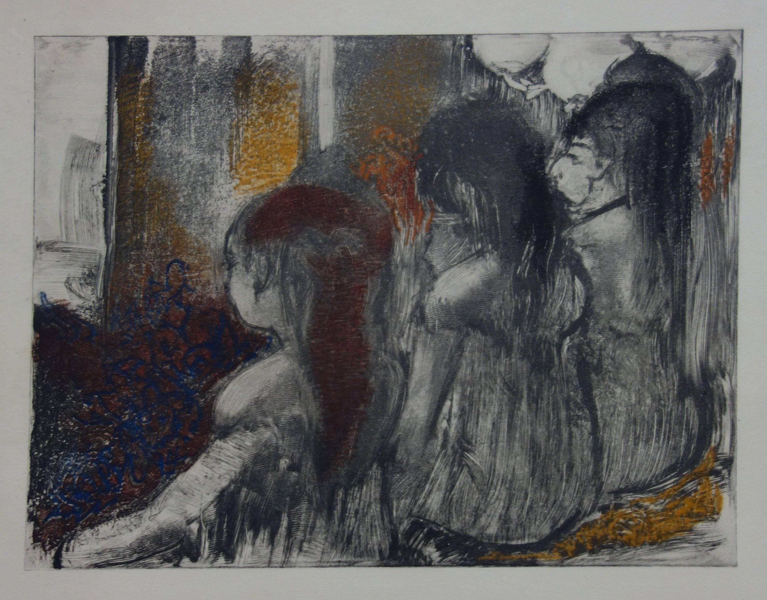 (after) Edgar Degas Figurative Print - Whorehouse Scene : Prostitutes in Nightie - Original etching