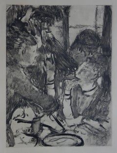 Vintage Whorehouse Scene : Prostitutes Sharing a Meal - Original etching