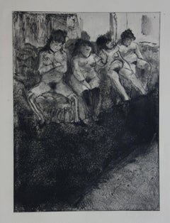 Whorehouse Scene : Shy and Challenging Prostitutes - Original etching