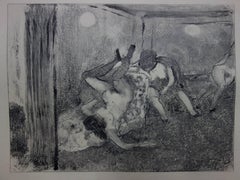 « Whorehouse Scene : The Drunk Prostitutes » (Scène de la serre : Les prostitués voleurs) - gravure originale