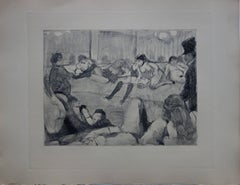 Whorehouse Scene : Briefing with Madam Mother - Etching, 1935