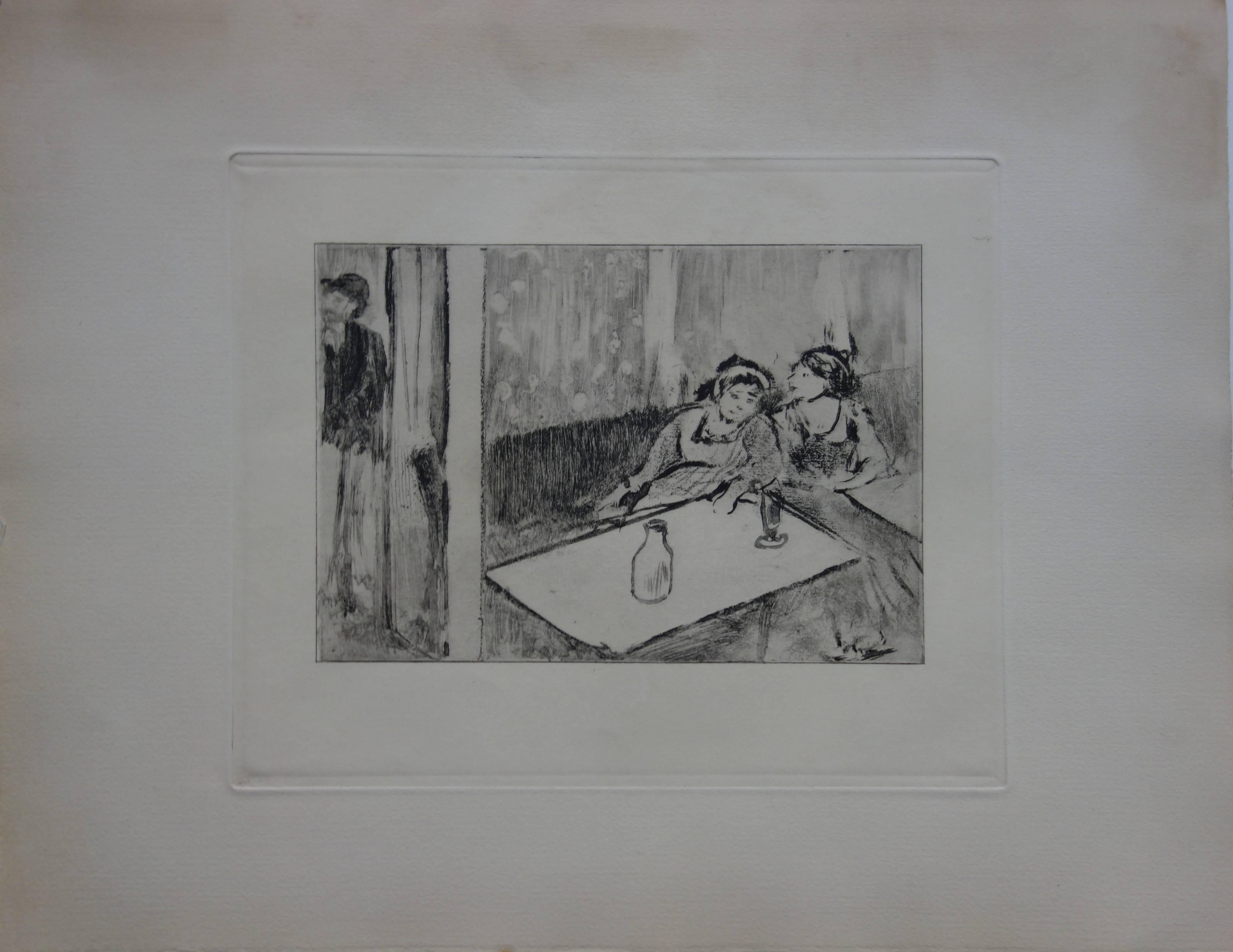 Scène de Whorehouse : Champagne avant l'amour - eau-forte - Print de (after) Edgar Degas