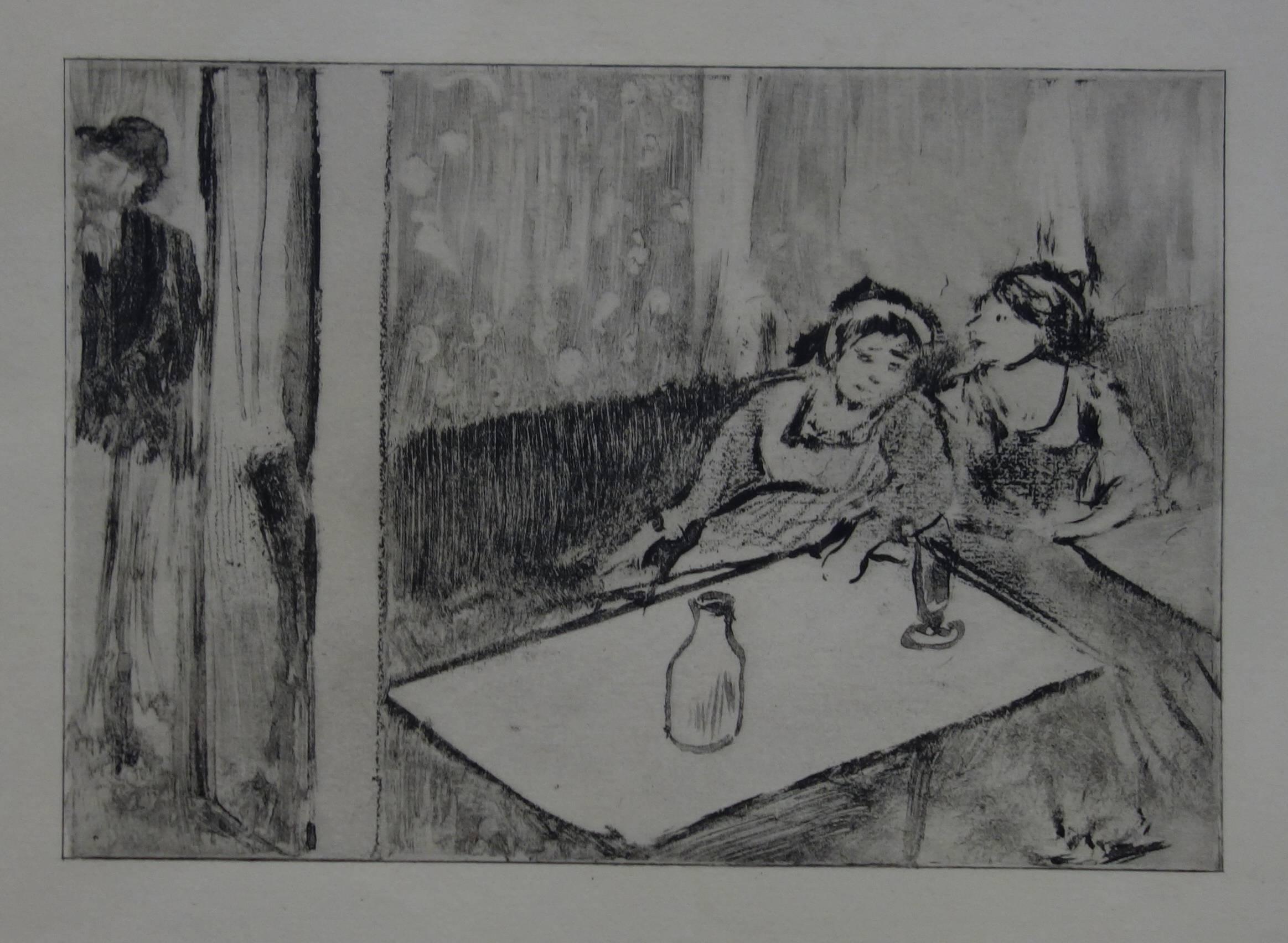 Figurative Print (after) Edgar Degas - Scène de Whorehouse : Champagne avant l'amour - eau-forte