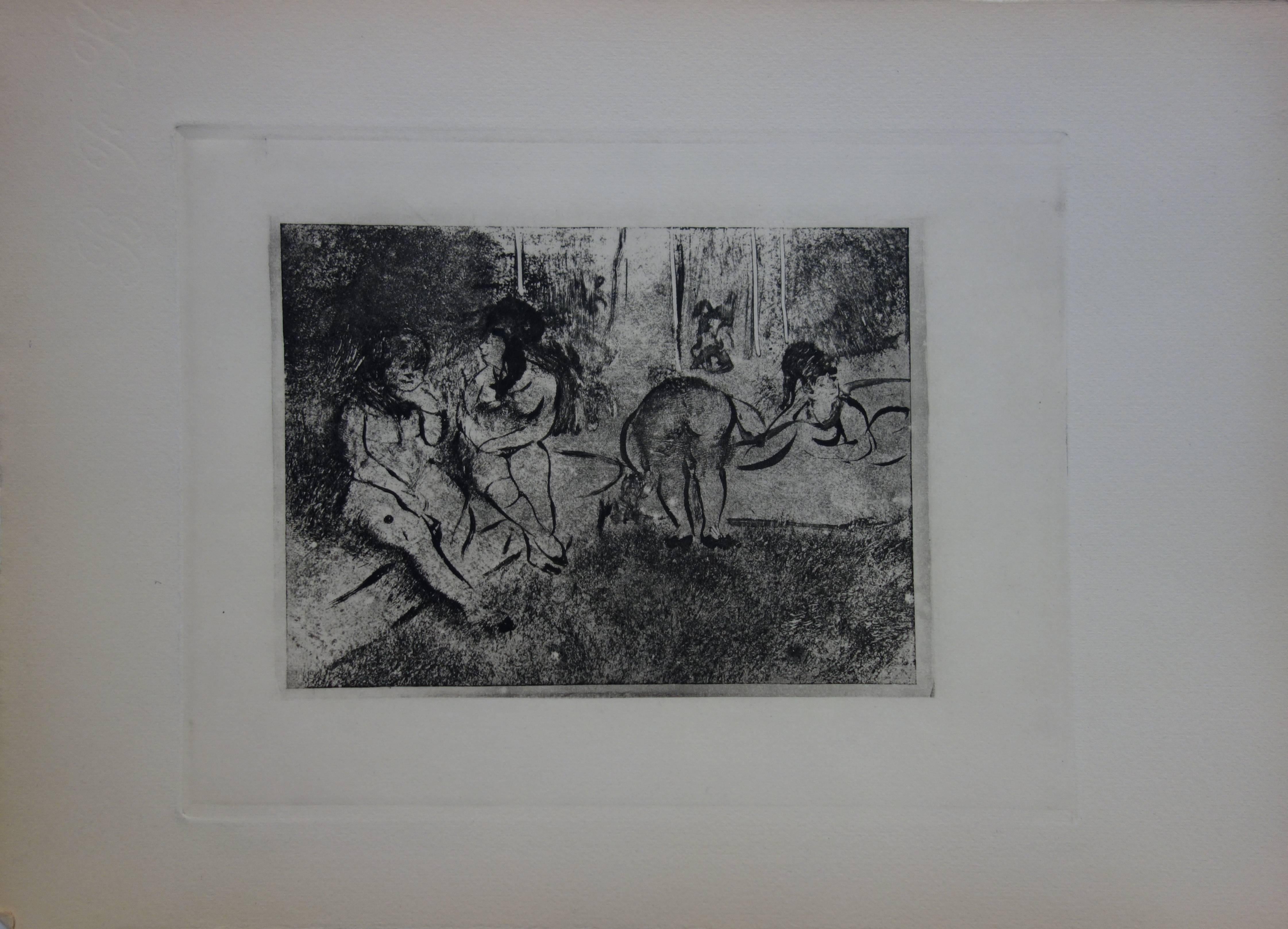 Scène de la serre : Groupe de prostitués nus - eau-forte - Print de (after) Edgar Degas