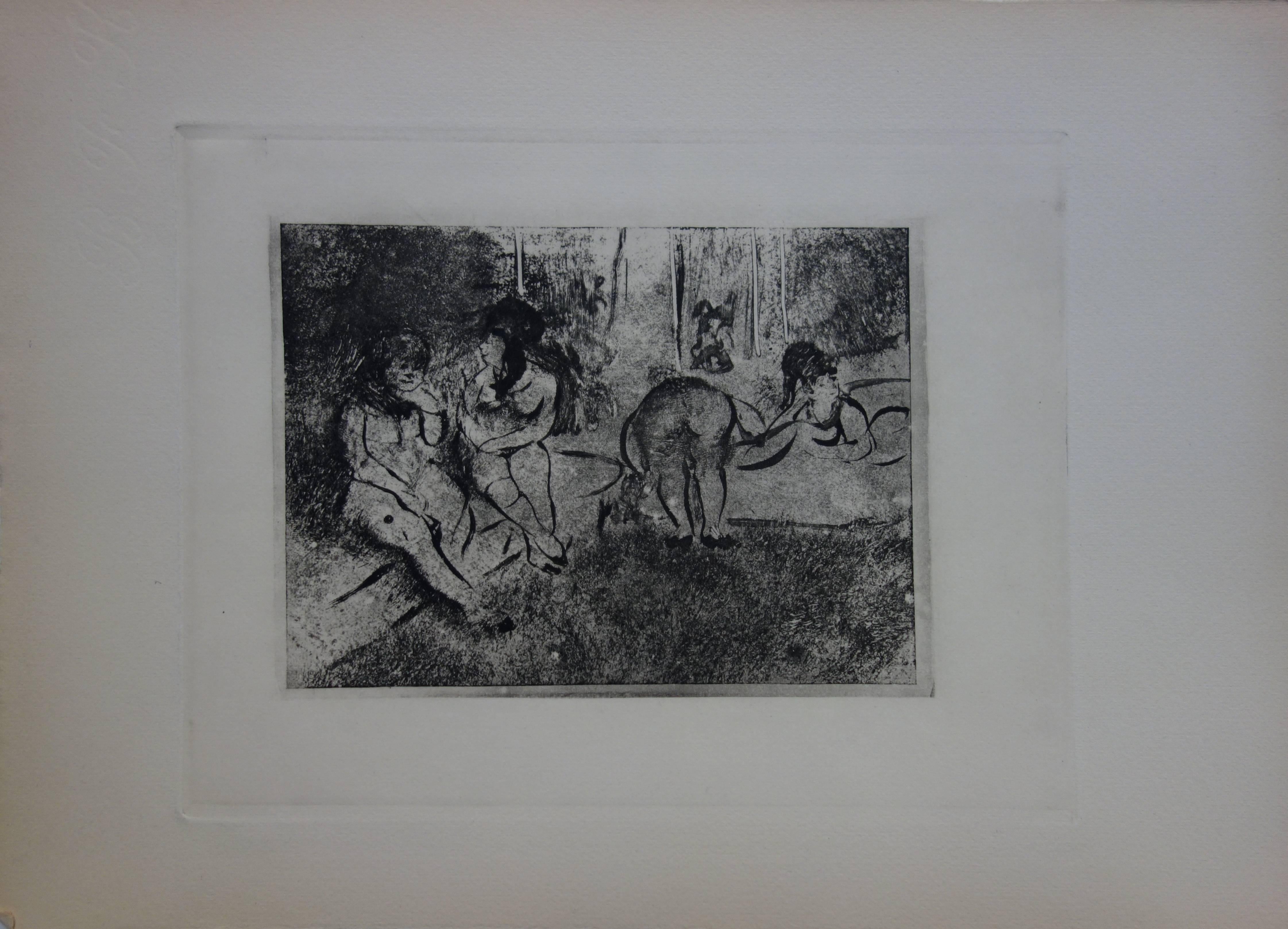 Scena di bordello: gruppo di prostitute nude - Acquaforte - Print di (after) Edgar Degas