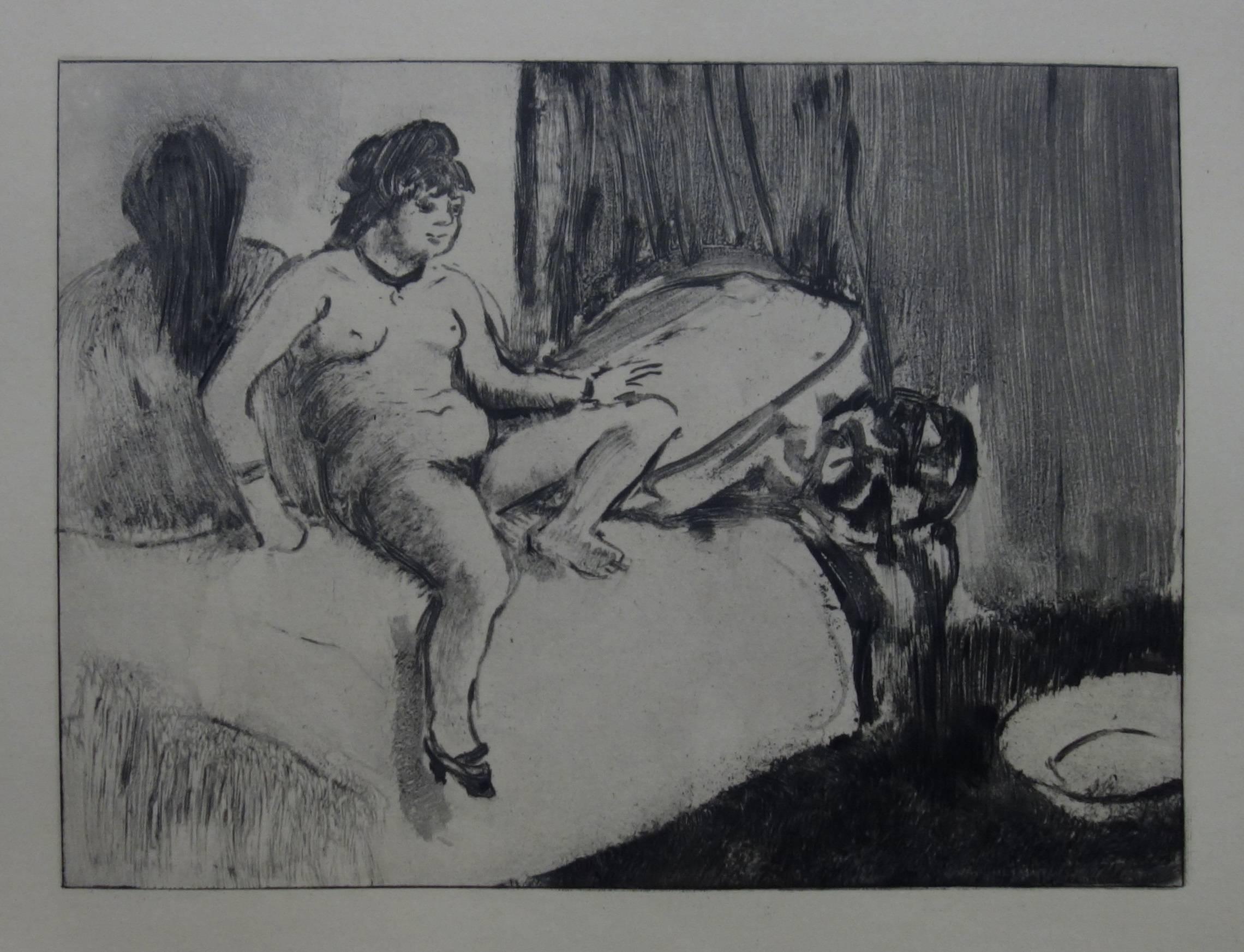 (after) Edgar Degas Figurative Print - Whorehouse Scene : In the Room with a Miror - Etching