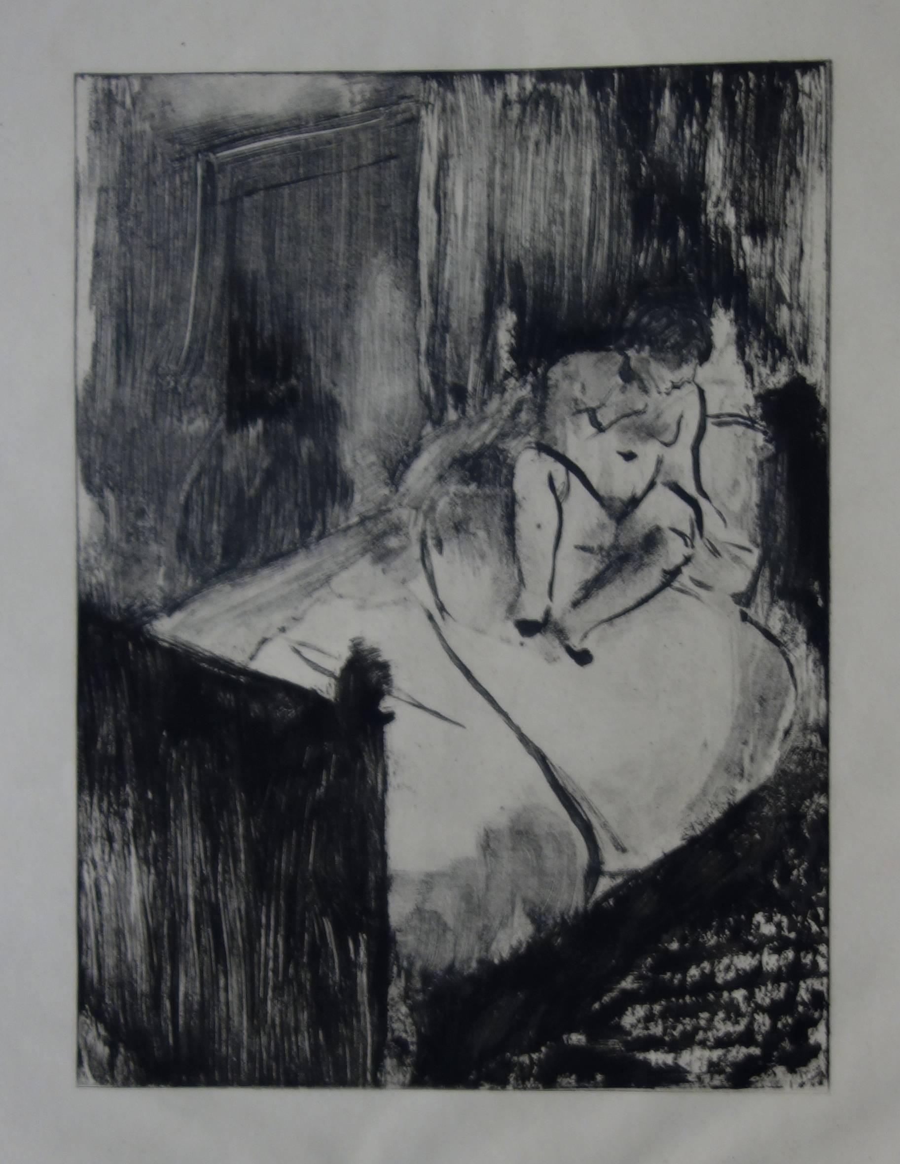 (after) Edgar Degas Figurative Print - Whorehouse Scene : Nude Waiting on a Bed - Etching