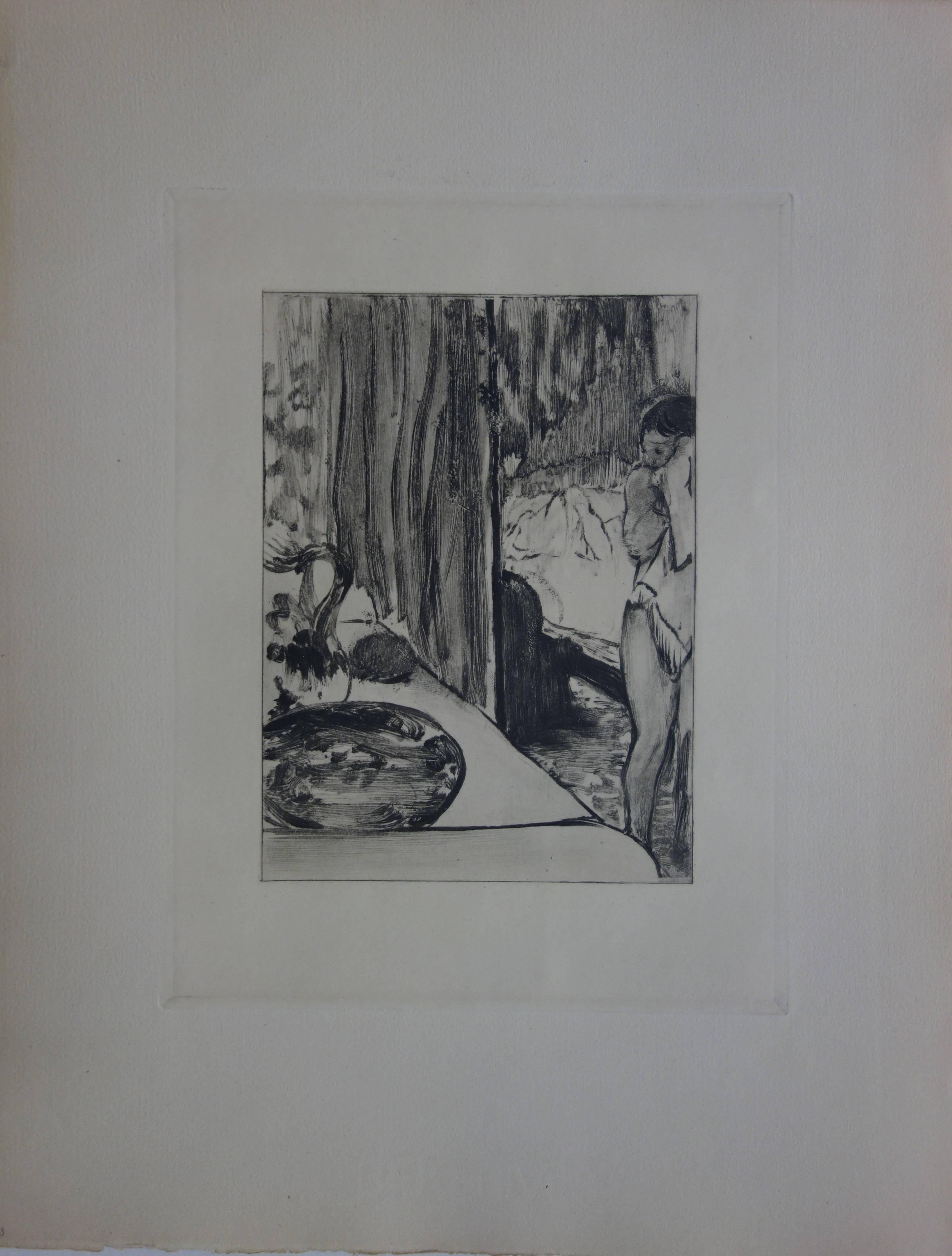 Escena de prostíbulo : El retrete - Aguafuerte - Print de (after) Edgar Degas