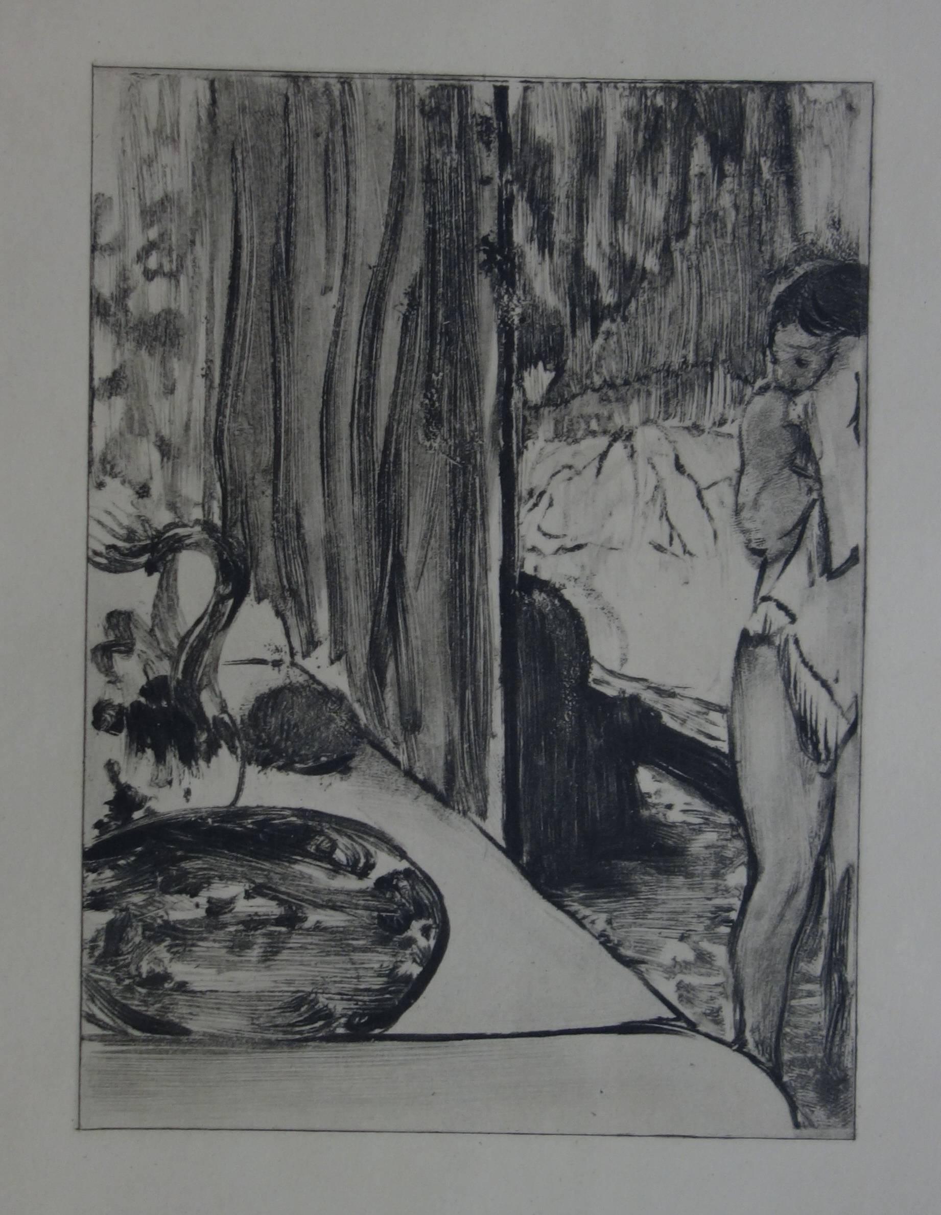 Figurative Print de (after) Edgar Degas - Escena de prostíbulo : El retrete - Aguafuerte